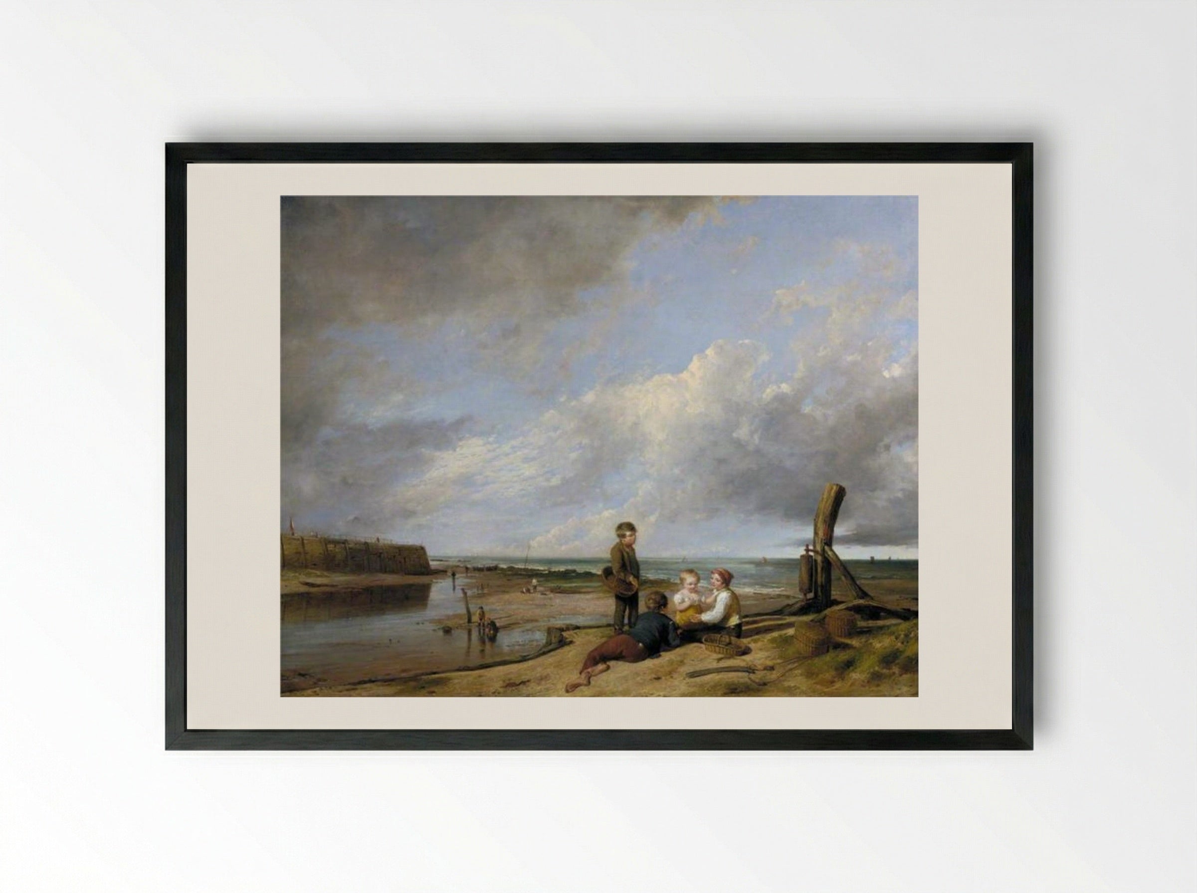 Shrimp Boys at Cromer, Norfolk - William Collins - Framed Print Black