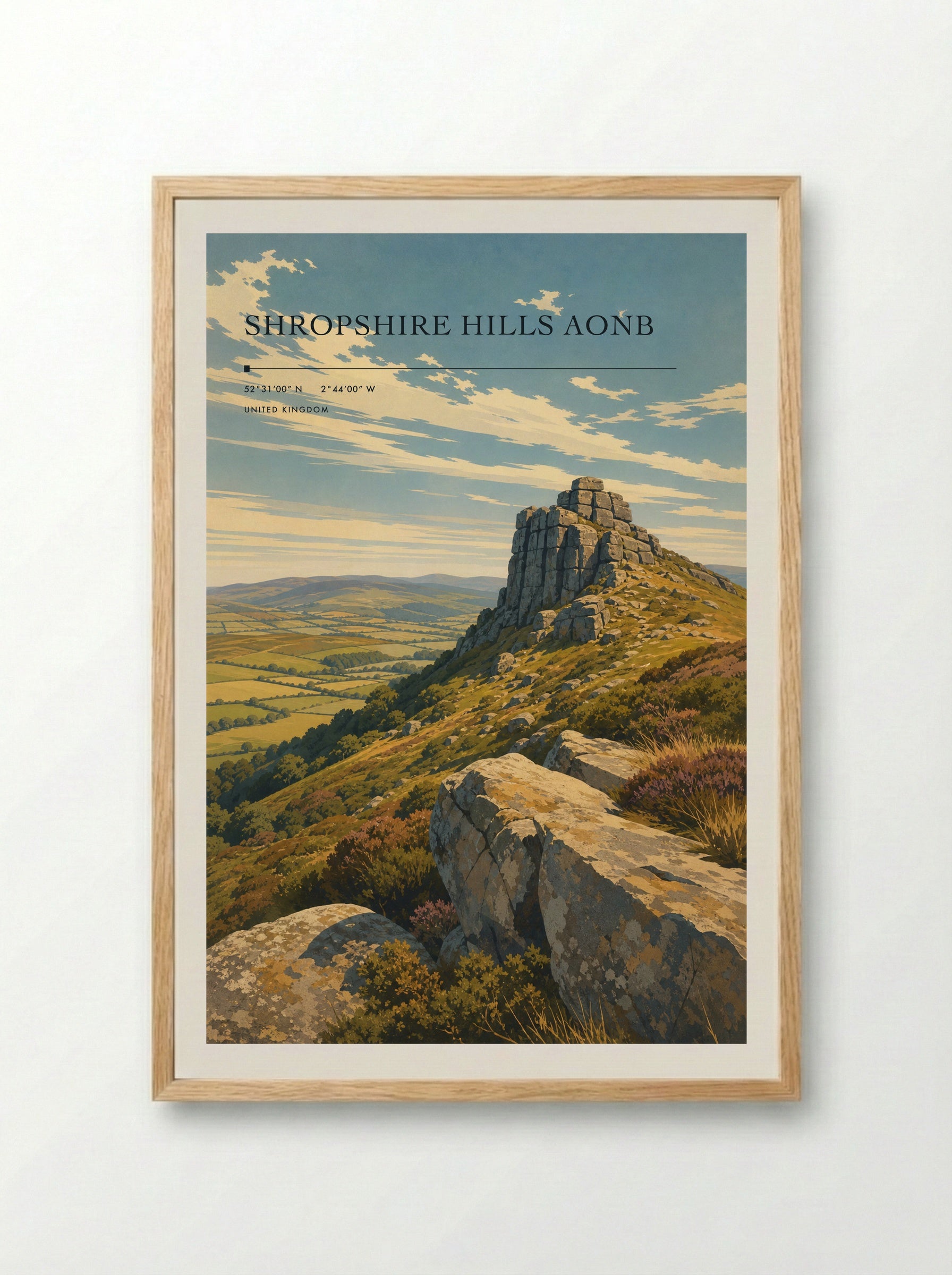 Shropshire Hills AONB United Kingdom Travel Poster - Framed Print Wood