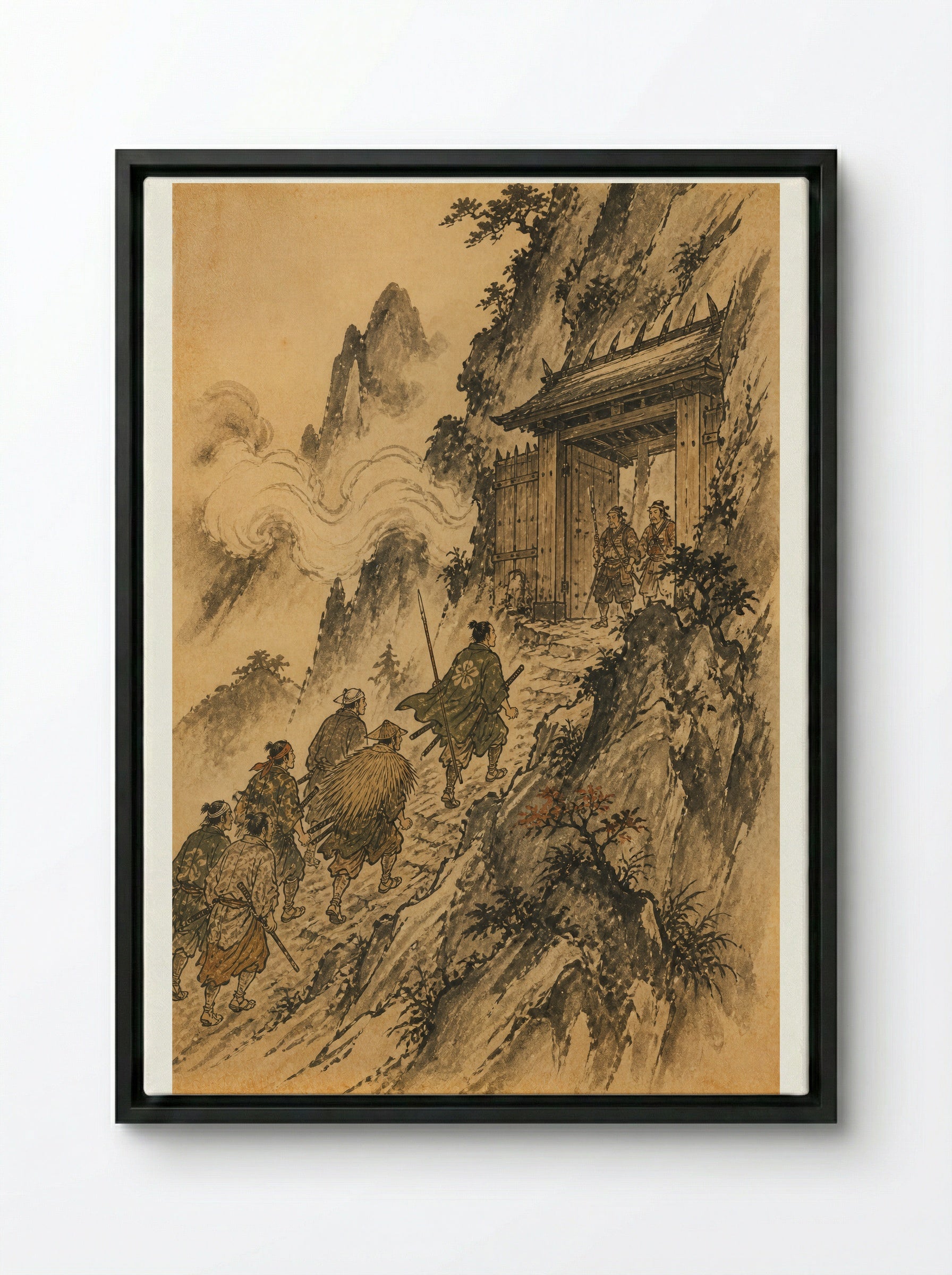 Shuten-doji at Mount Oe: At the Gate - Framed Canvas Black