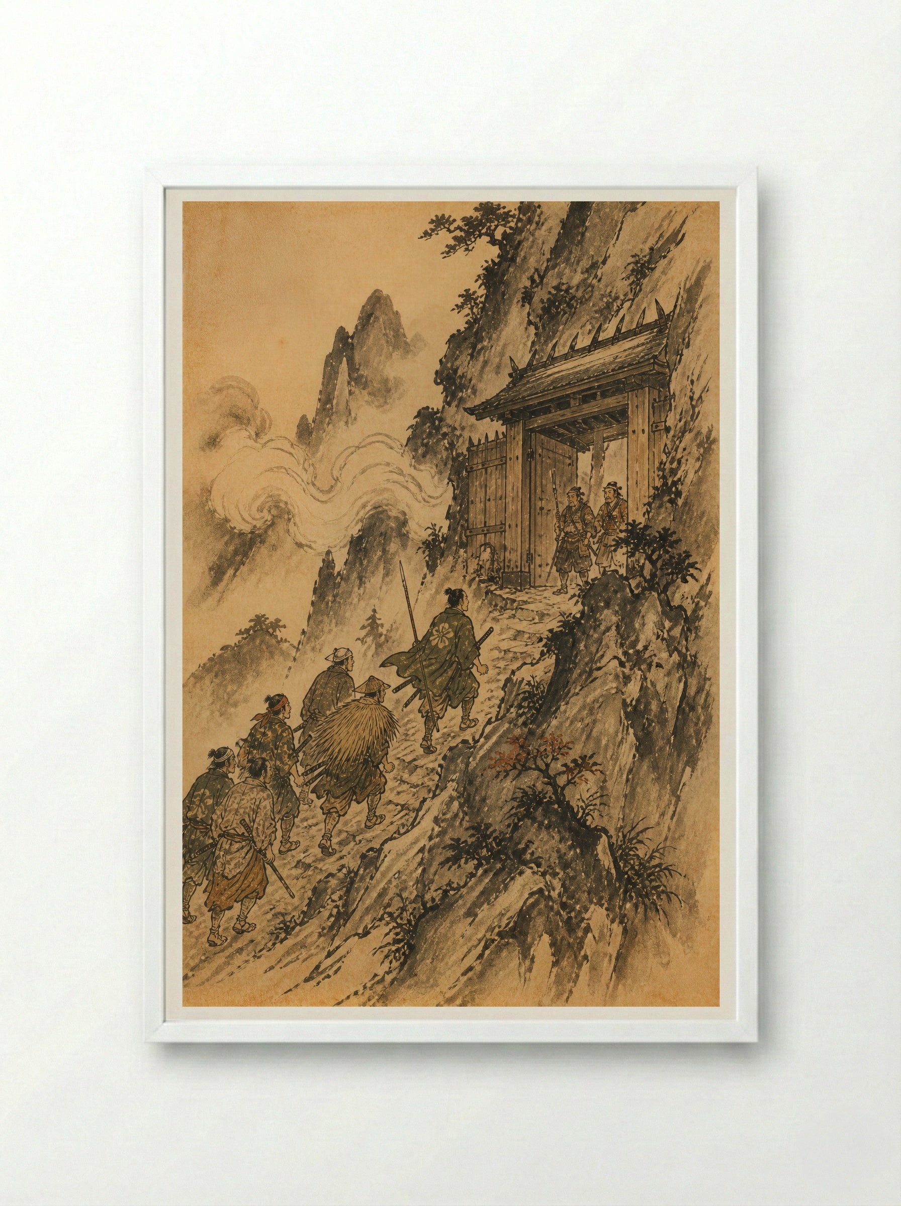 Shuten-doji at Mount Oe: At the Gate - Framed Print White