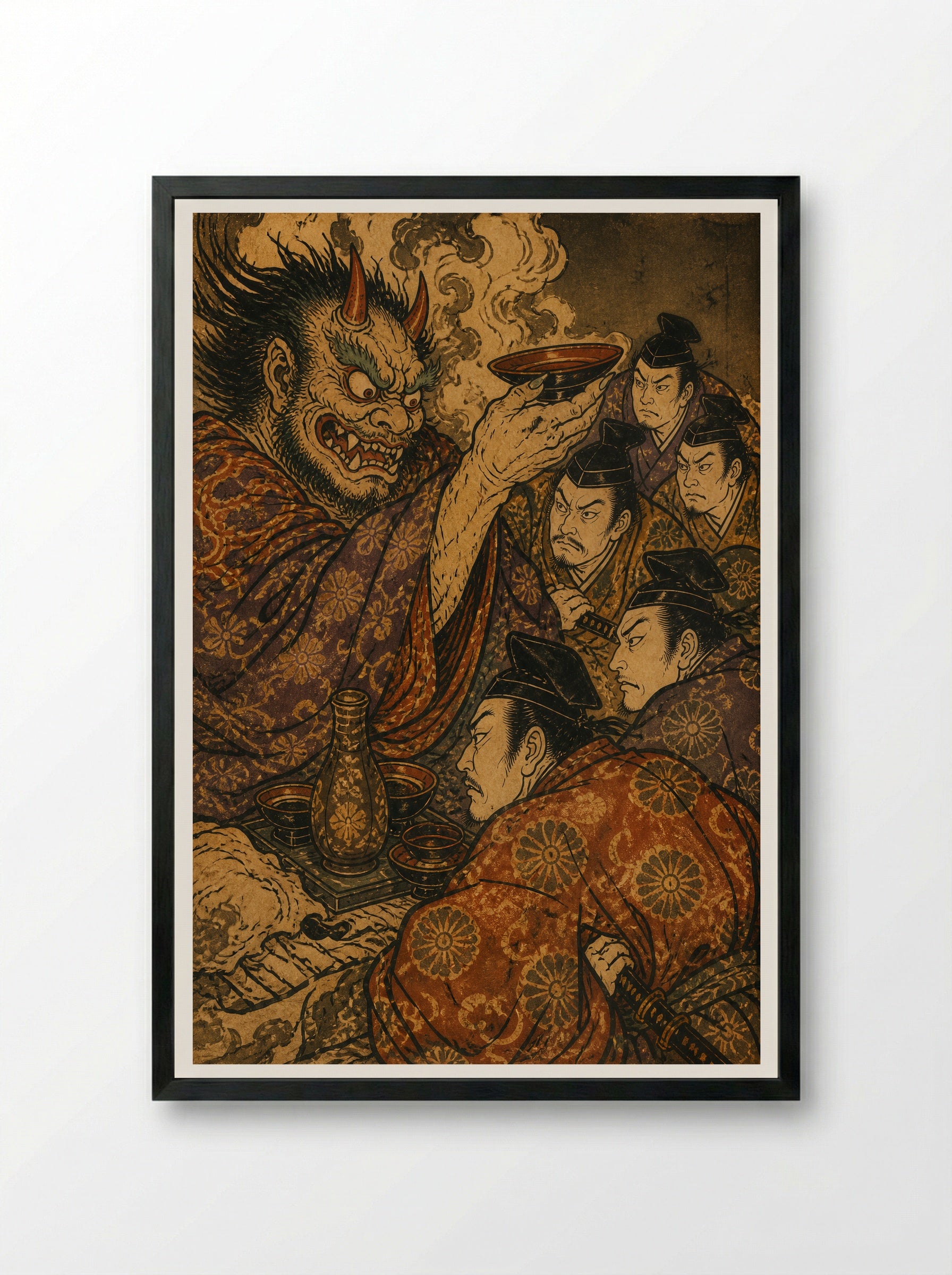 Shuten-doji at Mount Oe: The Sacred Sake - Framed Print Black