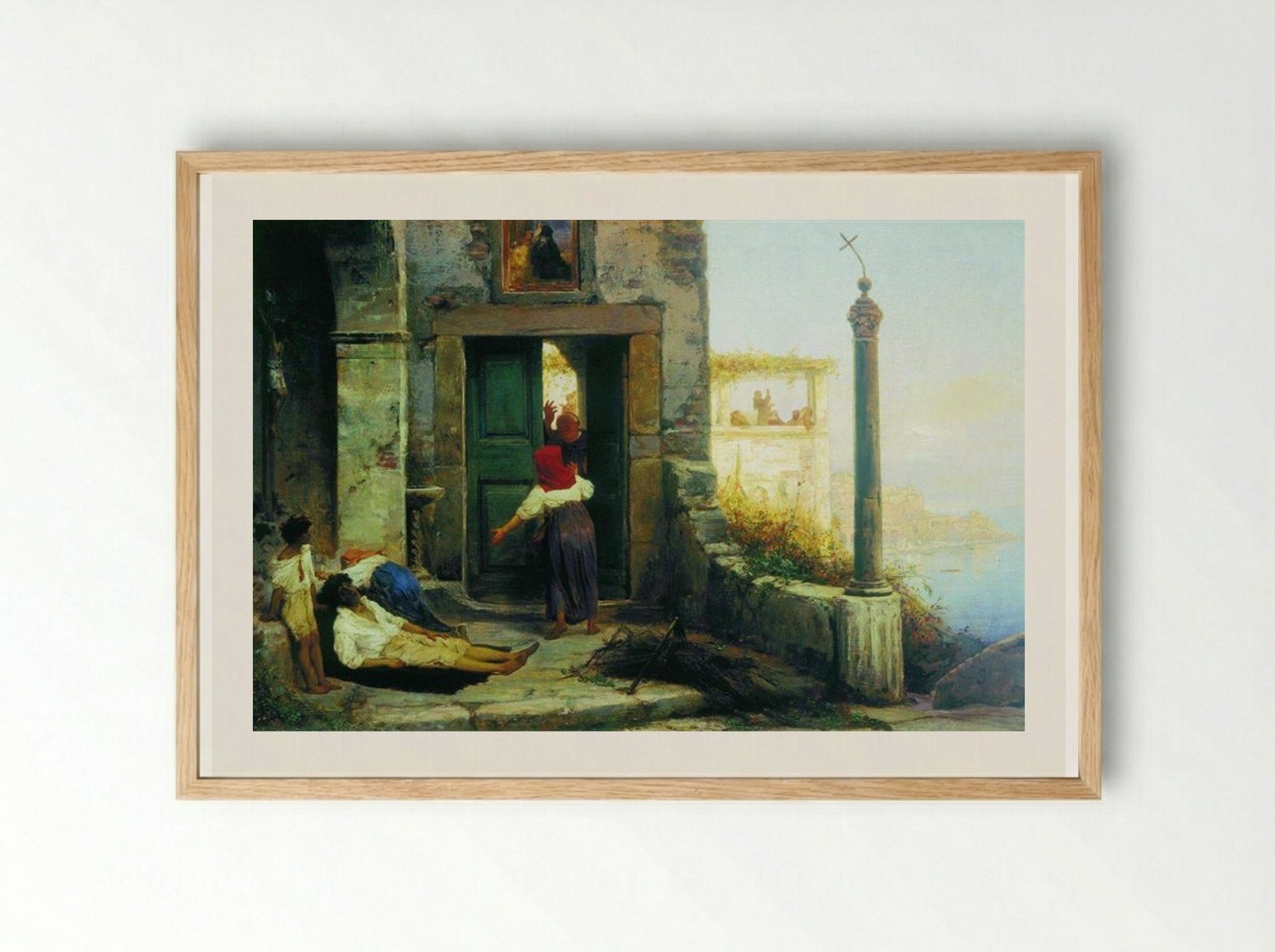 Sick man at the walls of a Catholic monastery - Fyodor Bronnikov - Framed Print Wood