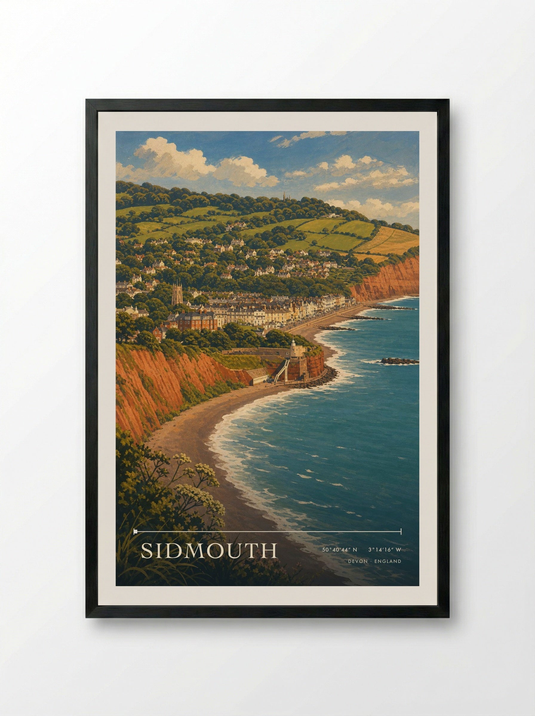 Sidmouth Devon England Travel Poster - Framed Print Black