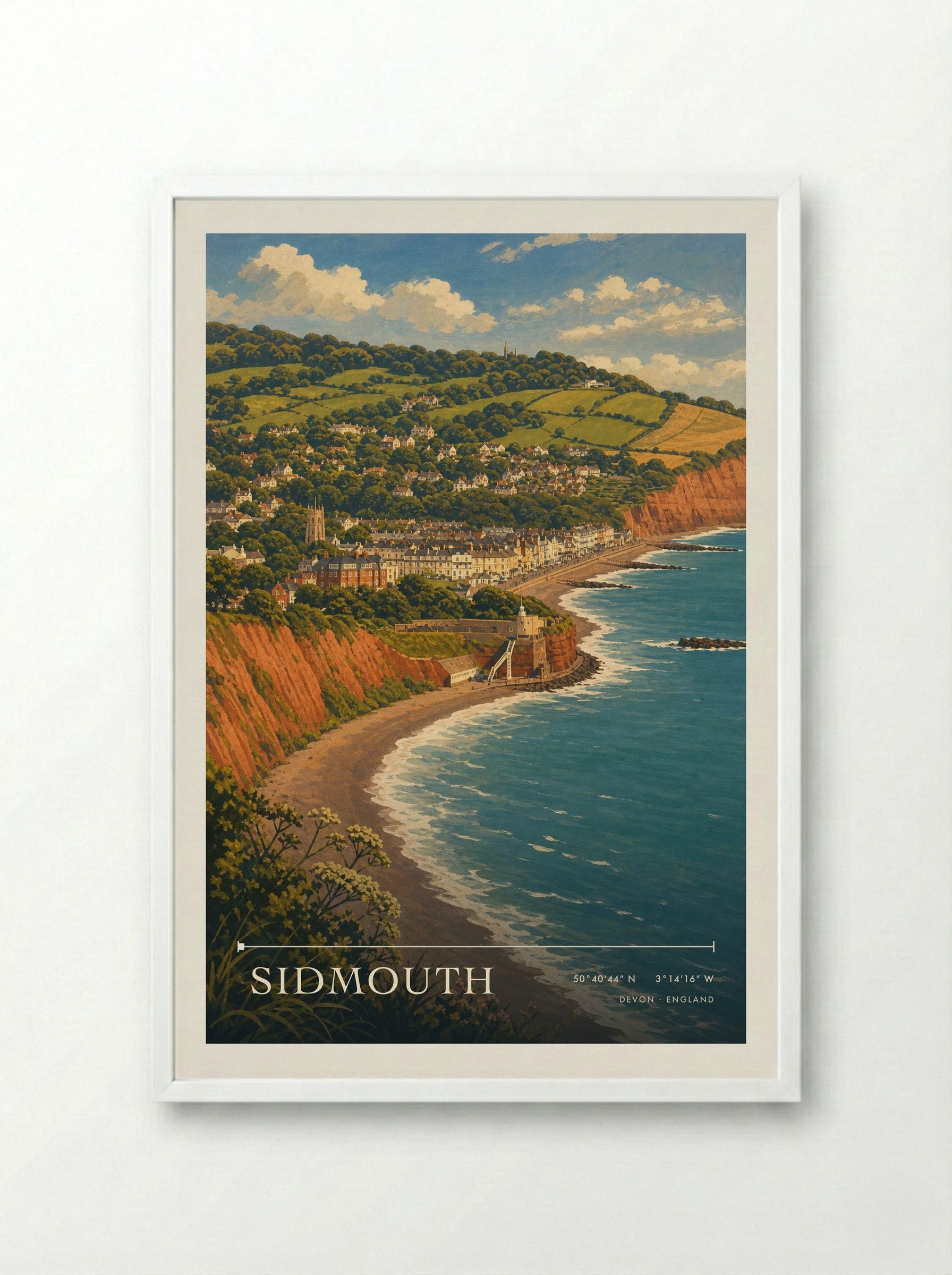 Sidmouth Devon England Travel Poster - Framed Print White