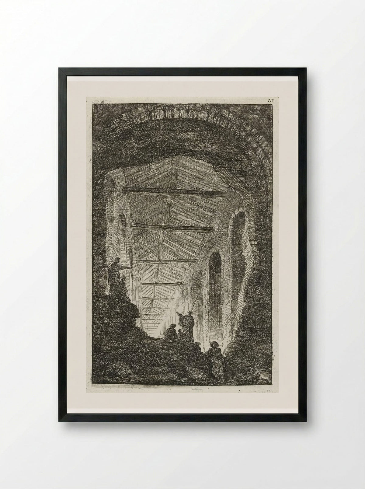 Sightseers within the Colosseum - Hubert Robert - Framed Print Black