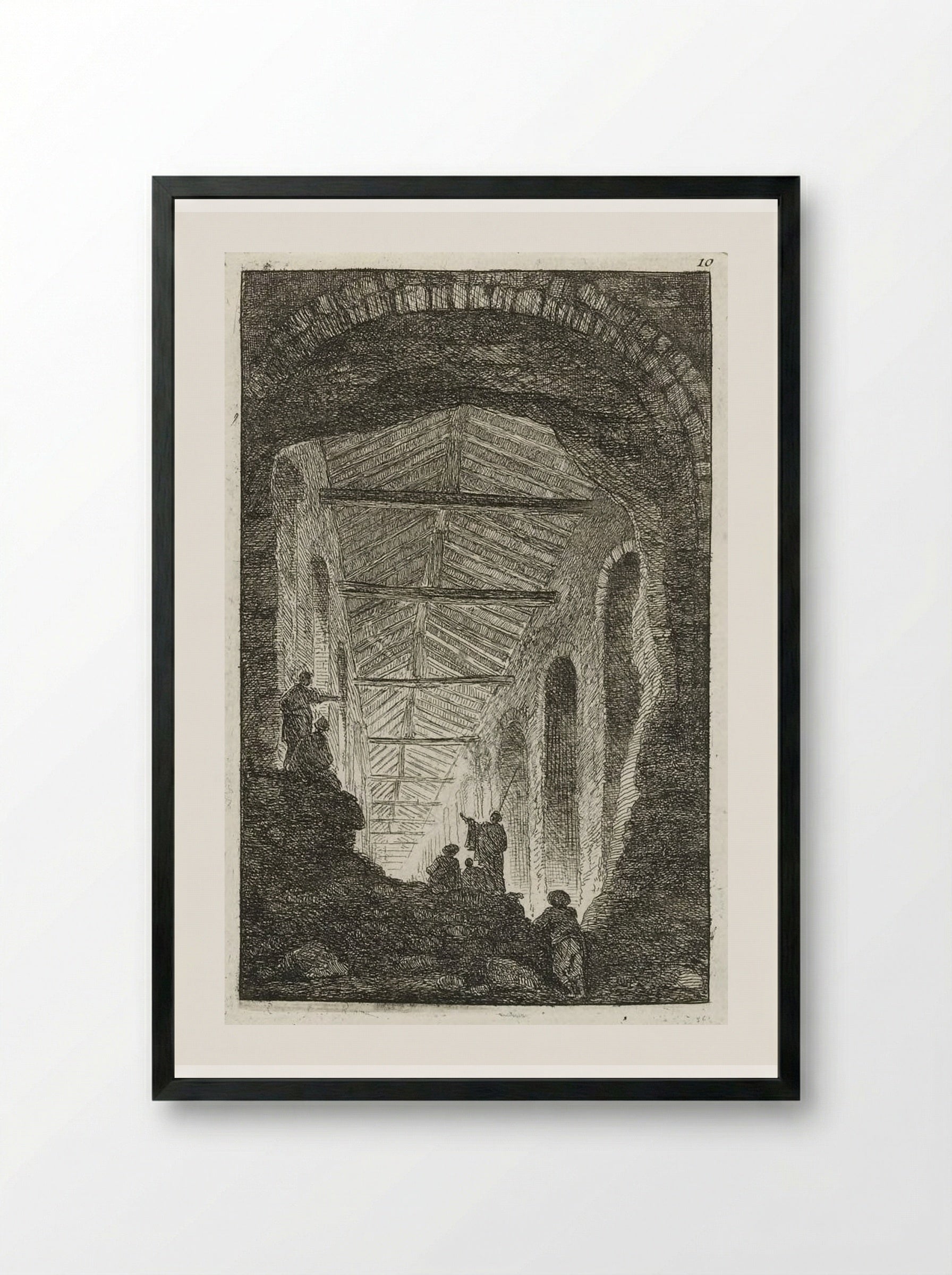 Sightseers within the Colosseum - Hubert Robert - Framed Print Black