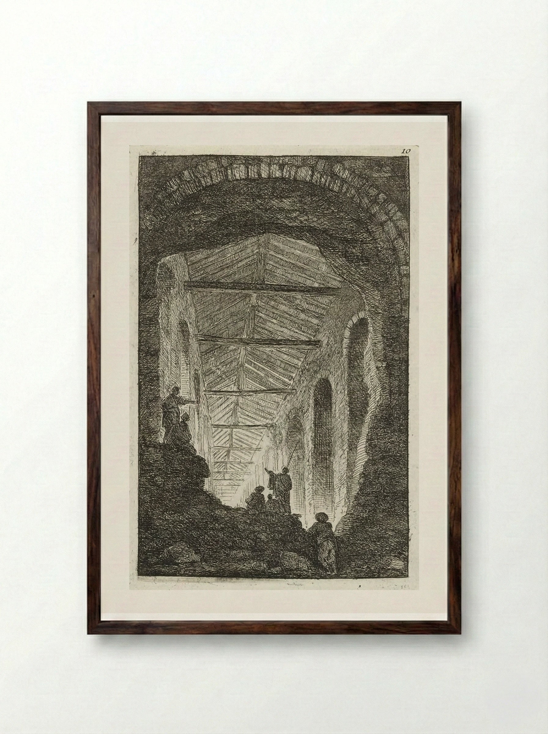 Sightseers within the Colosseum - Hubert Robert - Framed Print Dark Wood