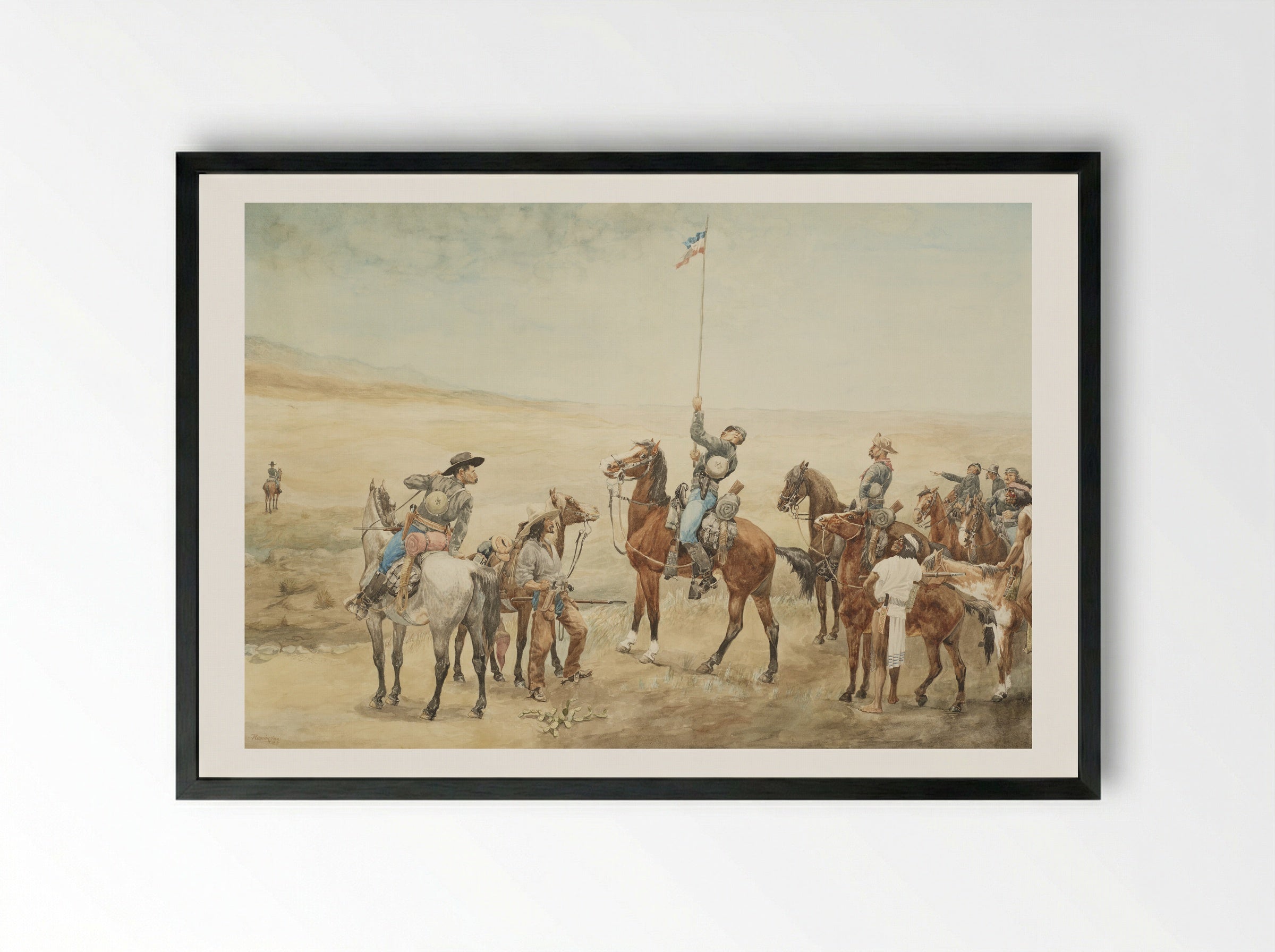 Signaling the Main Command - Frederic Remington - Framed Print Black