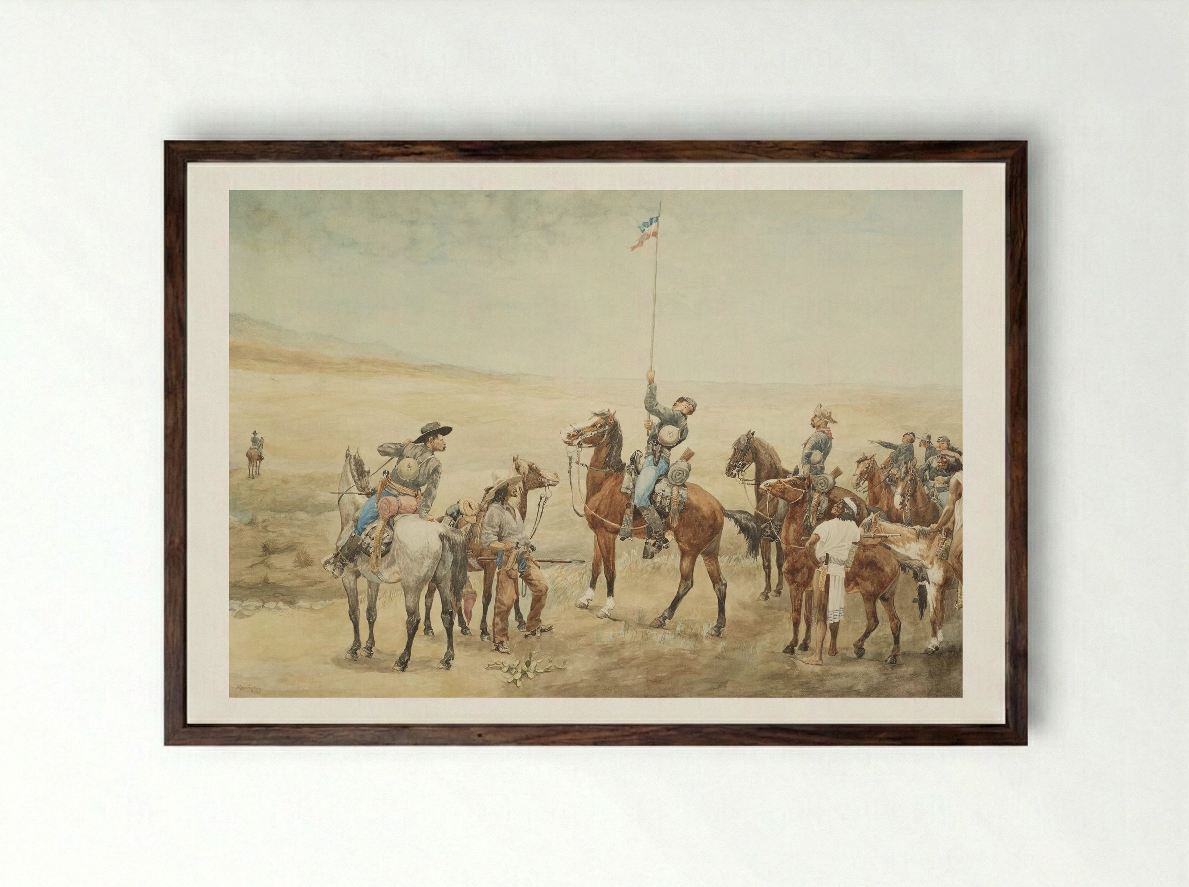 Signaling the Main Command - Frederic Remington - Framed Print Dark Wood