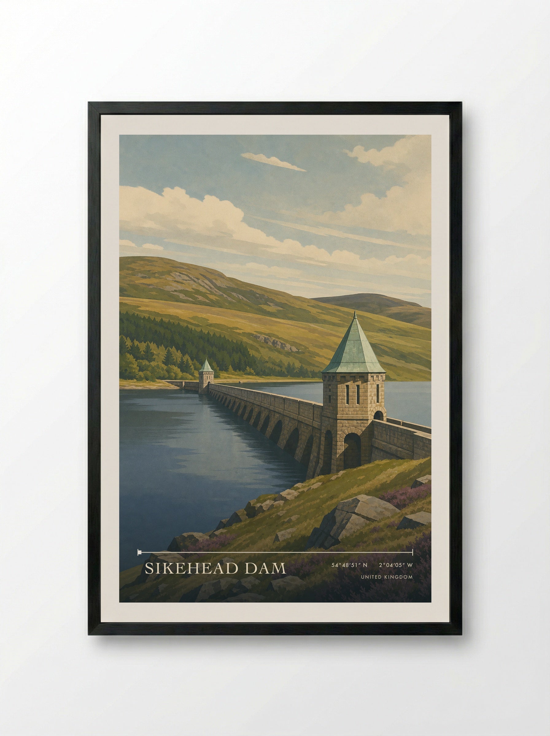 Sikehead Dam United Kingdom Travel Poster - Framed Print Black