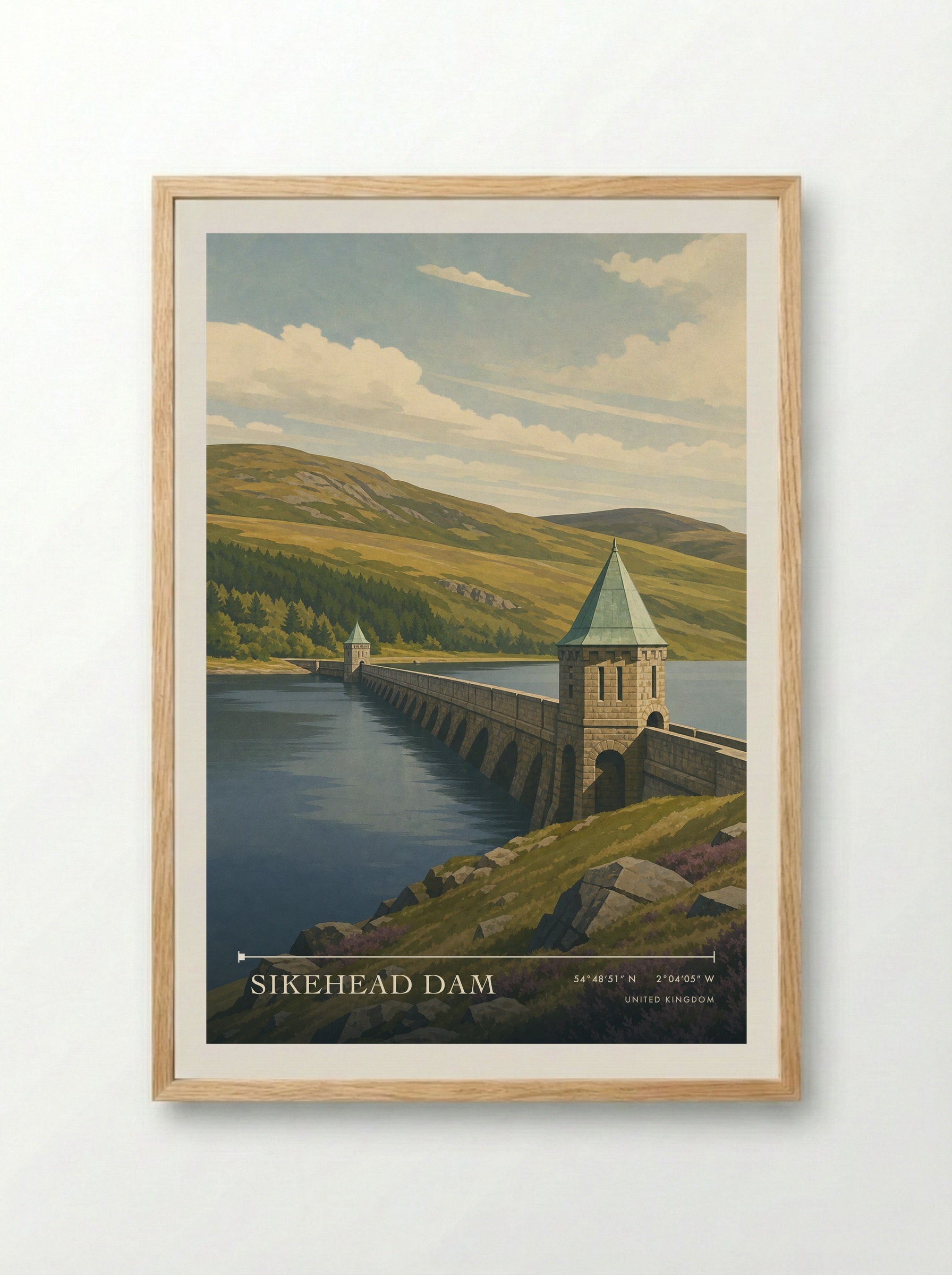 Sikehead Dam United Kingdom Travel Poster - Framed Print Wood