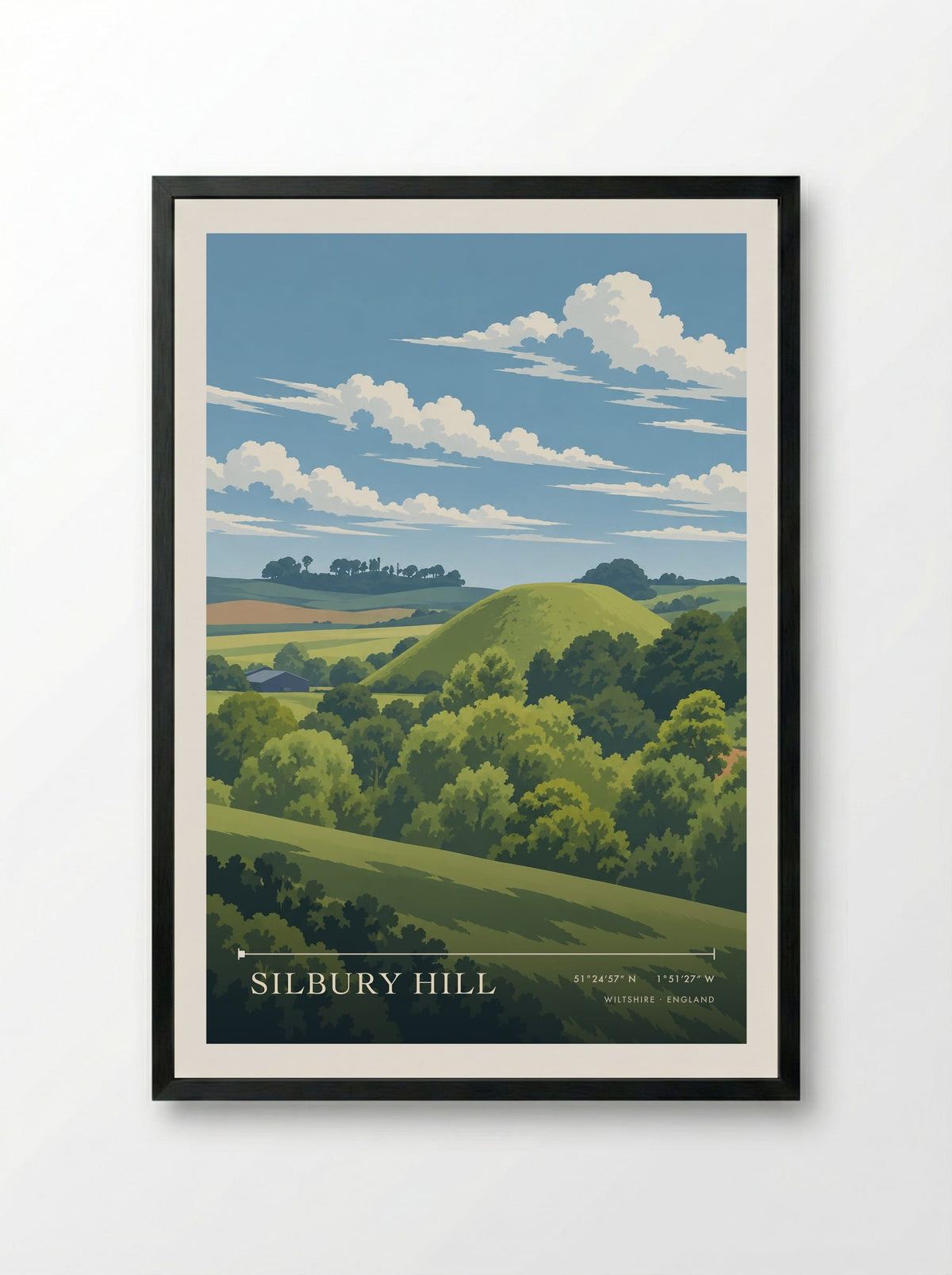Silbury Hill, Wiltshire | Travel Poster - Framed Print Black
