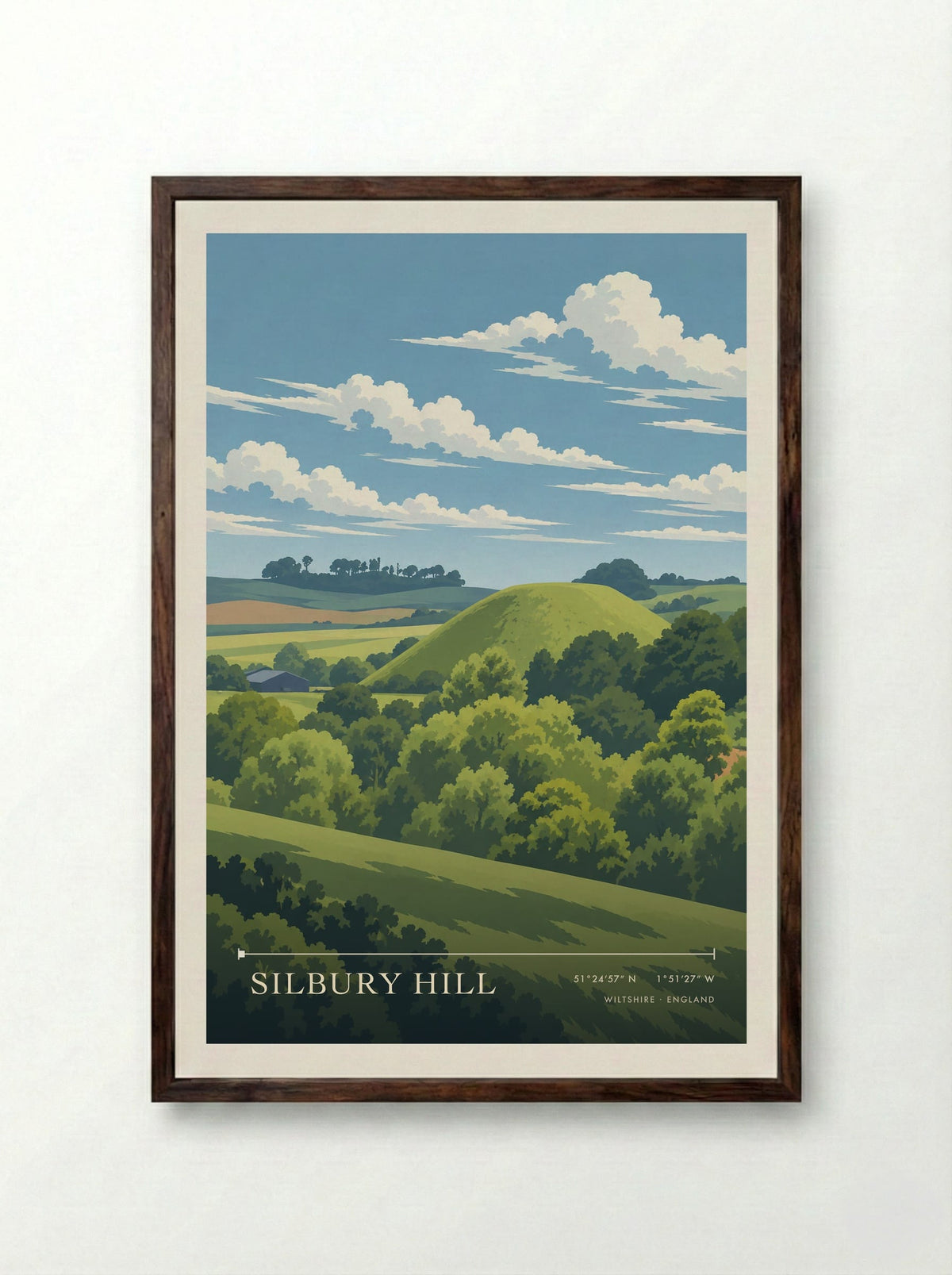 Silbury Hill, Wiltshire | Travel Poster - Framed Print Dark Wood