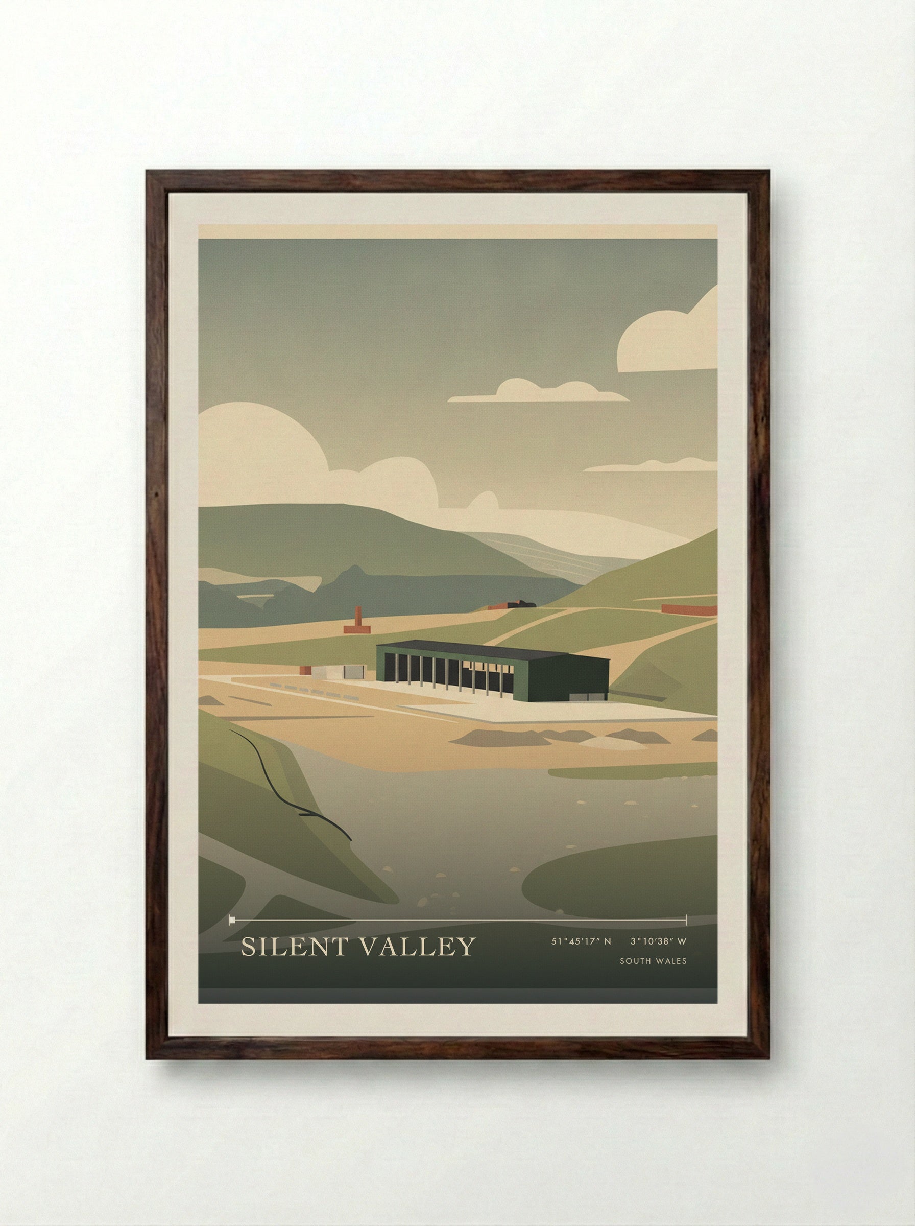 Silent Valley South Wales Wales Travel Poster - Framed Print Dark Wood