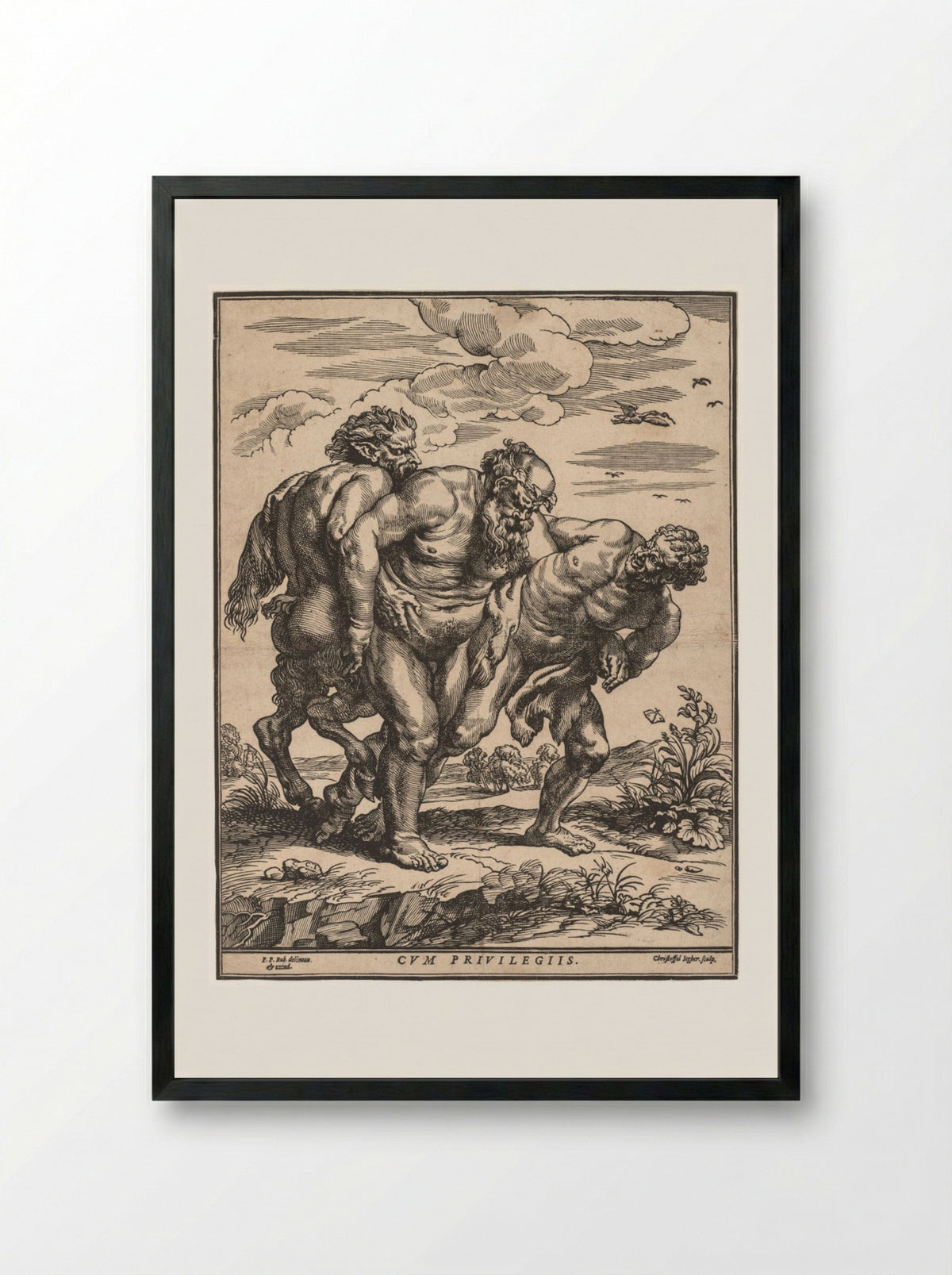 Silenus Accompanied by a Satyr and a Faun - Christoffel Jegher - Framed Print Black