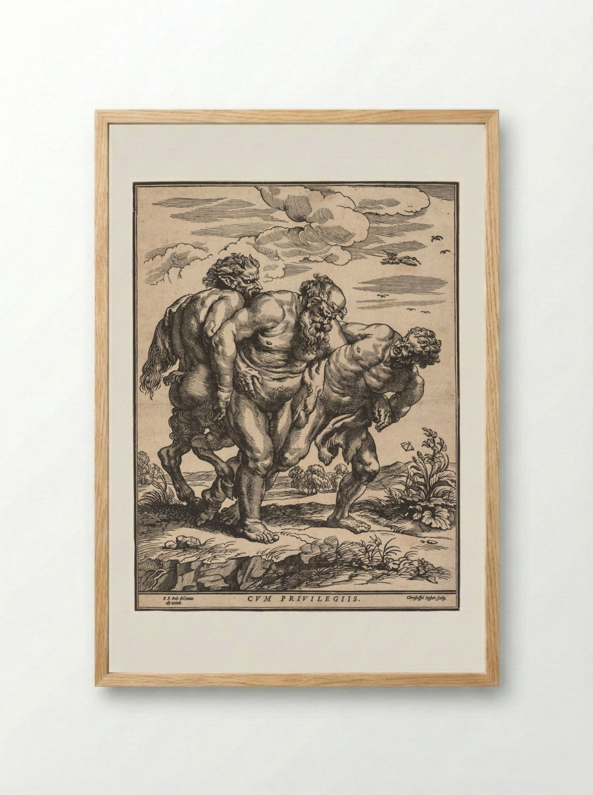 Silenus Accompanied by a Satyr and a Faun - Christoffel Jegher - Framed Print Wood