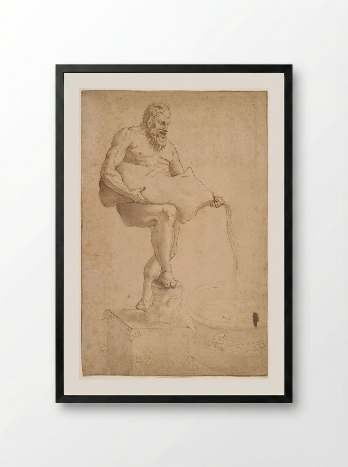 Silenus Pouring Out Wine - Girolamo da Carpi - Framed Print Black