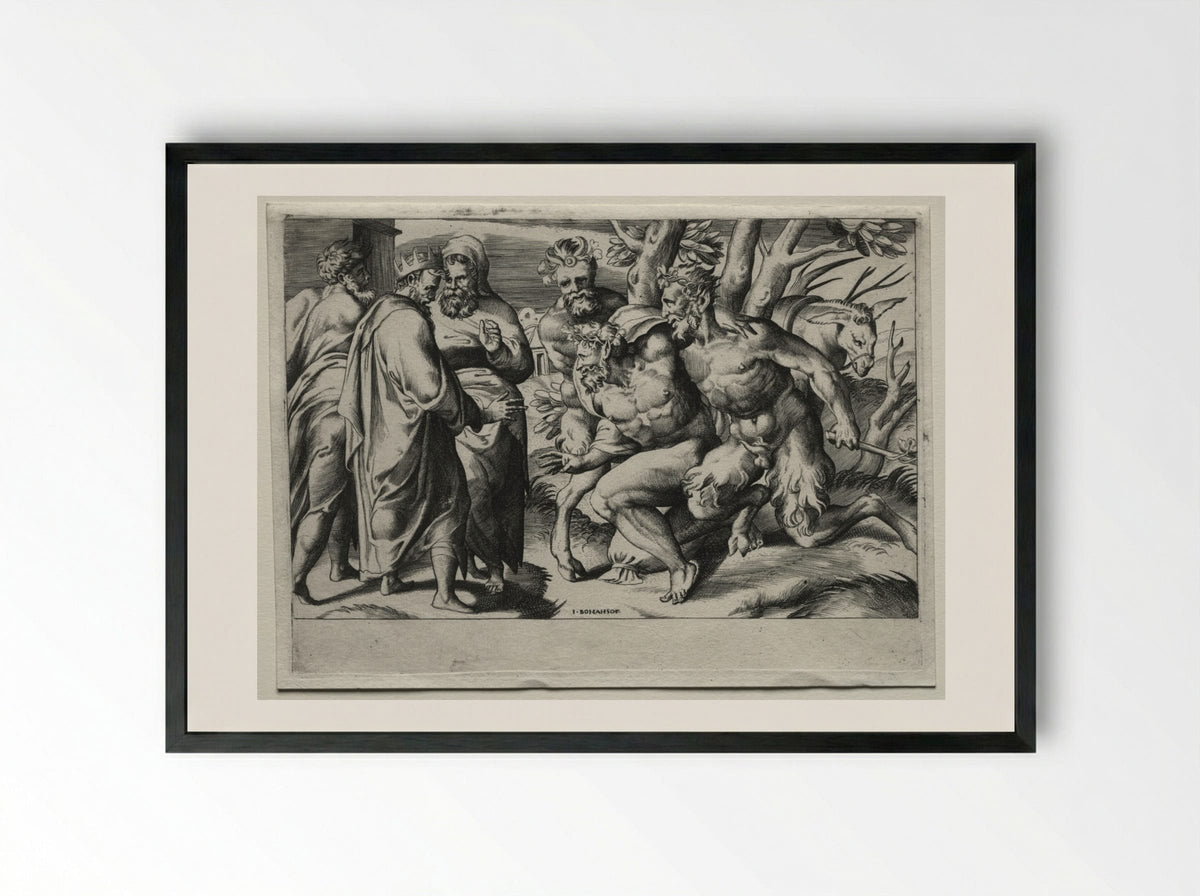 Silenus and King Midas - Giulio Bonasone - Framed Print Black
