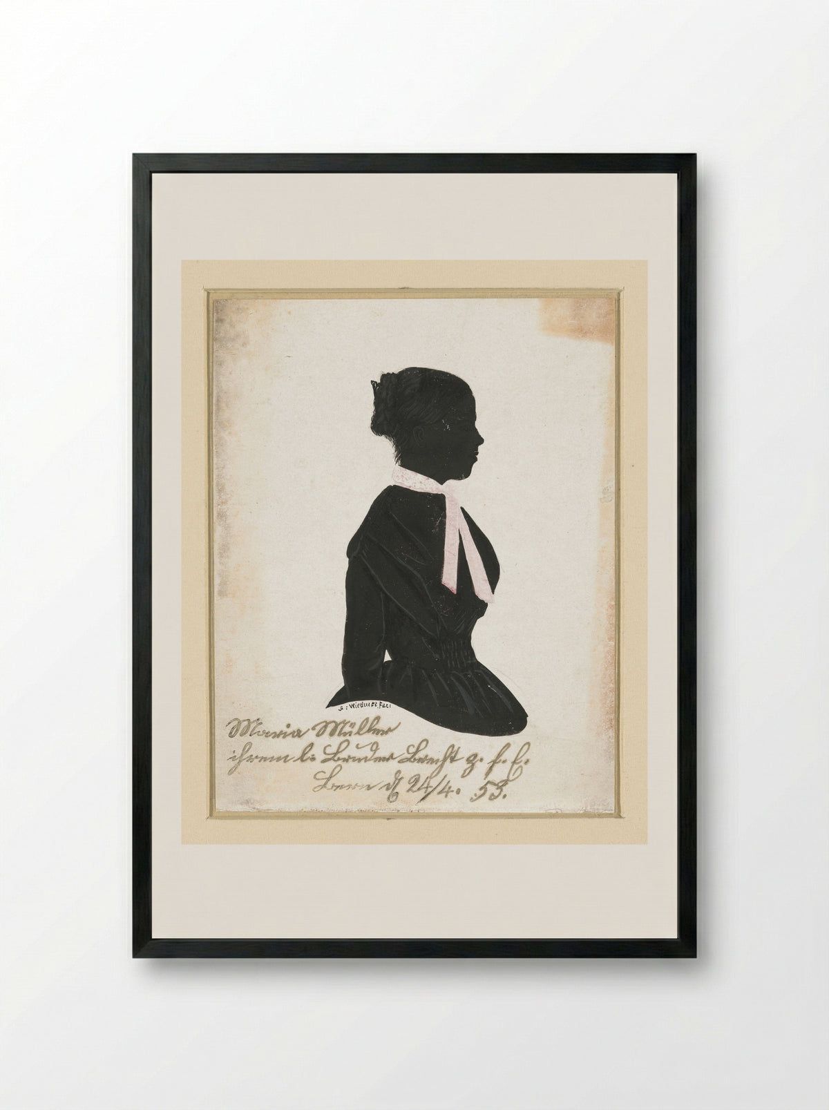 Silhouet-portretje van Maria Müller met opgestoken vlecht, naar rechts - S. Wiedmer - Framed Print Black