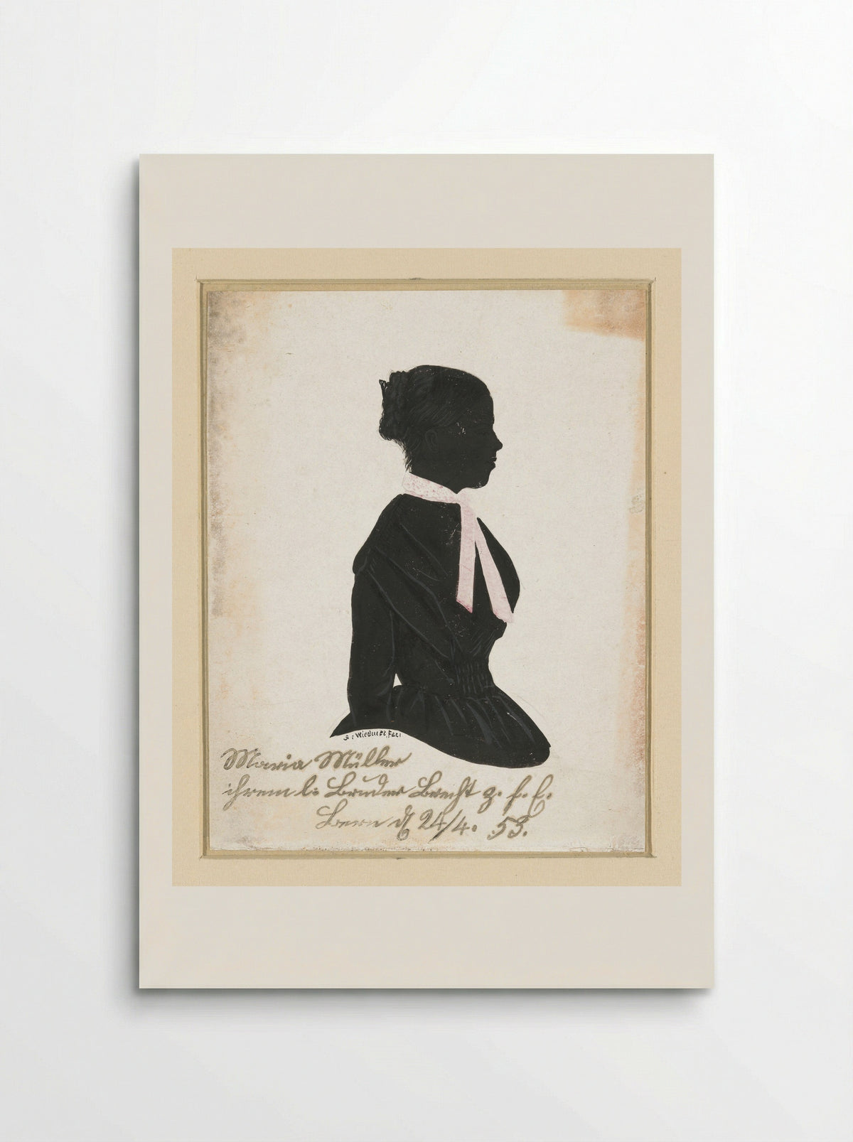 Silhouet-portretje van Maria Müller met opgestoken vlecht, naar rechts - S. Wiedmer - Poster