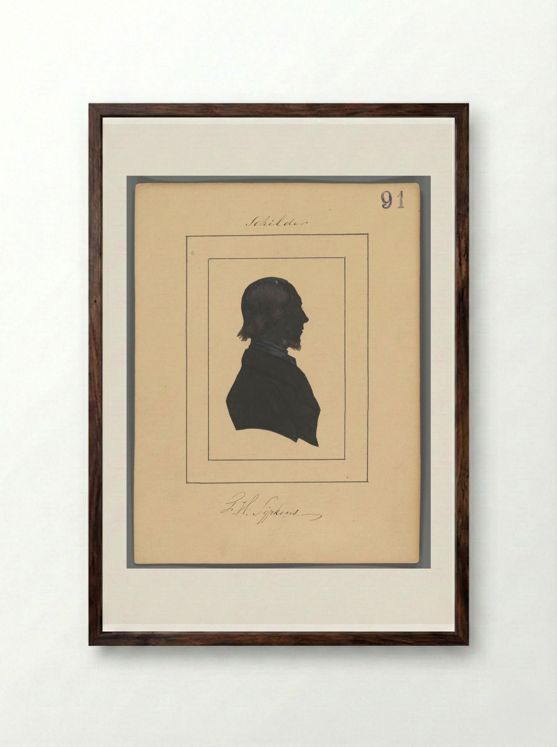Silhouetportret van Ferdinand Hendrik Sijpkens - Elisabeth Alida Haanen - Framed Print Dark Wood
