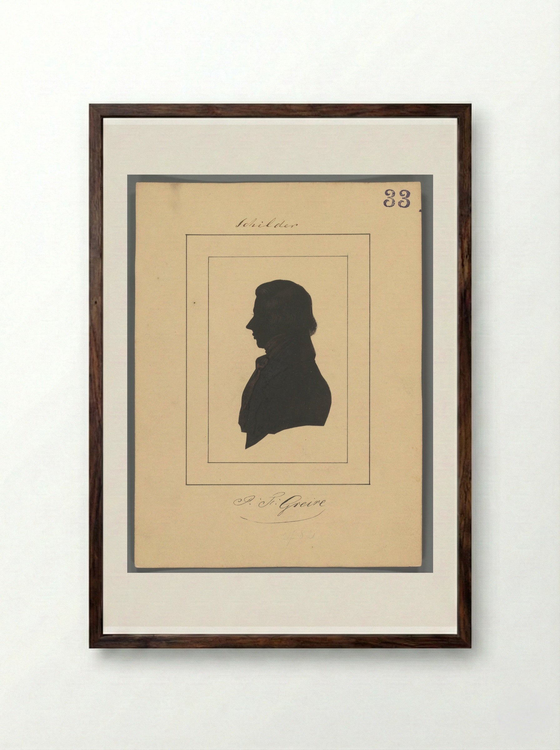 Silhouetportret van Petrus Franciscus Greive - Elisabeth Alida Haanen - Framed Print Dark Wood