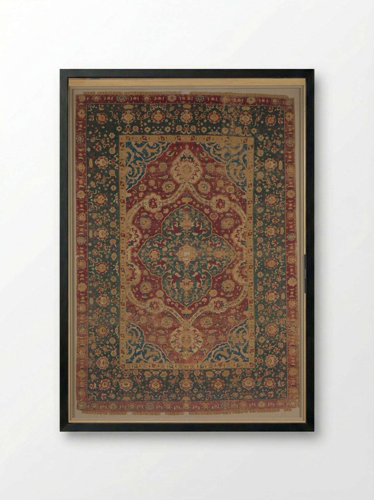 Silk Kashan Carpet - Unknown Artist - Framed Print Black