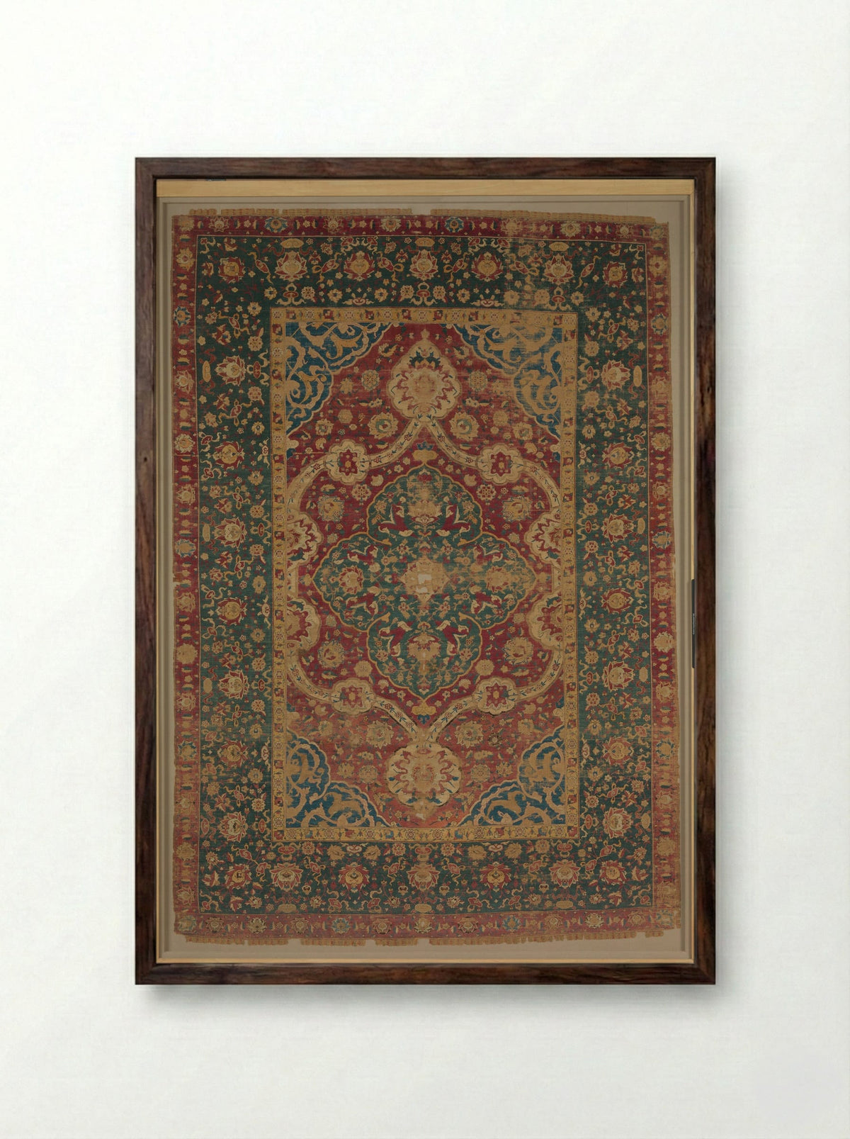 Silk Kashan Carpet - Unknown Artist - Framed Print Dark Wood