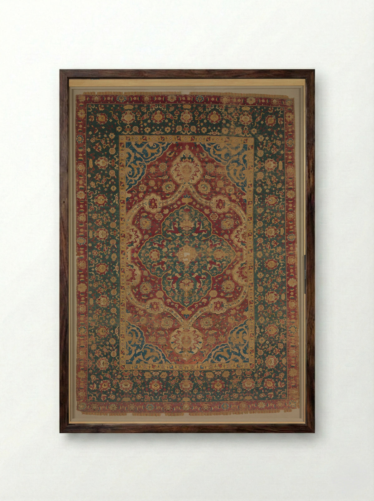 Silk Kashan Carpet - Unknown Artist - Framed Print Dark Wood