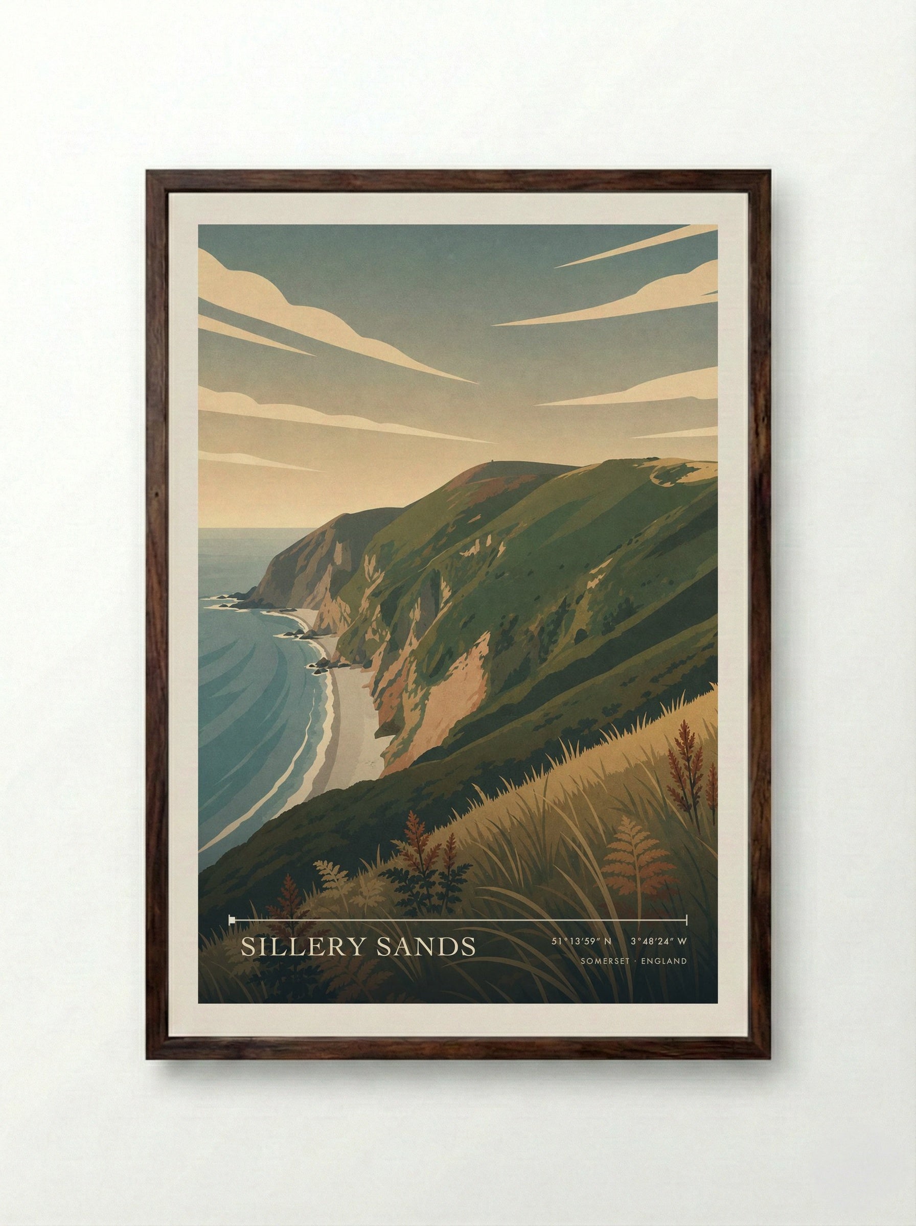 Sillery Sands Somerset England Travel Poster - Framed Print Dark Wood