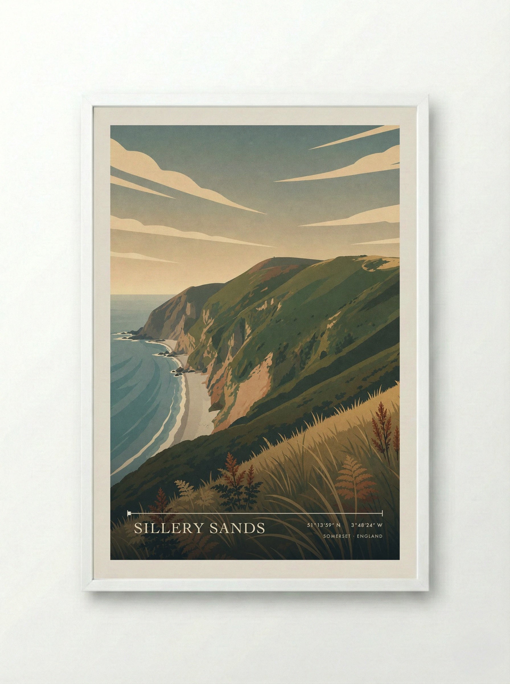 Sillery Sands Somerset England Travel Poster - Framed Print White