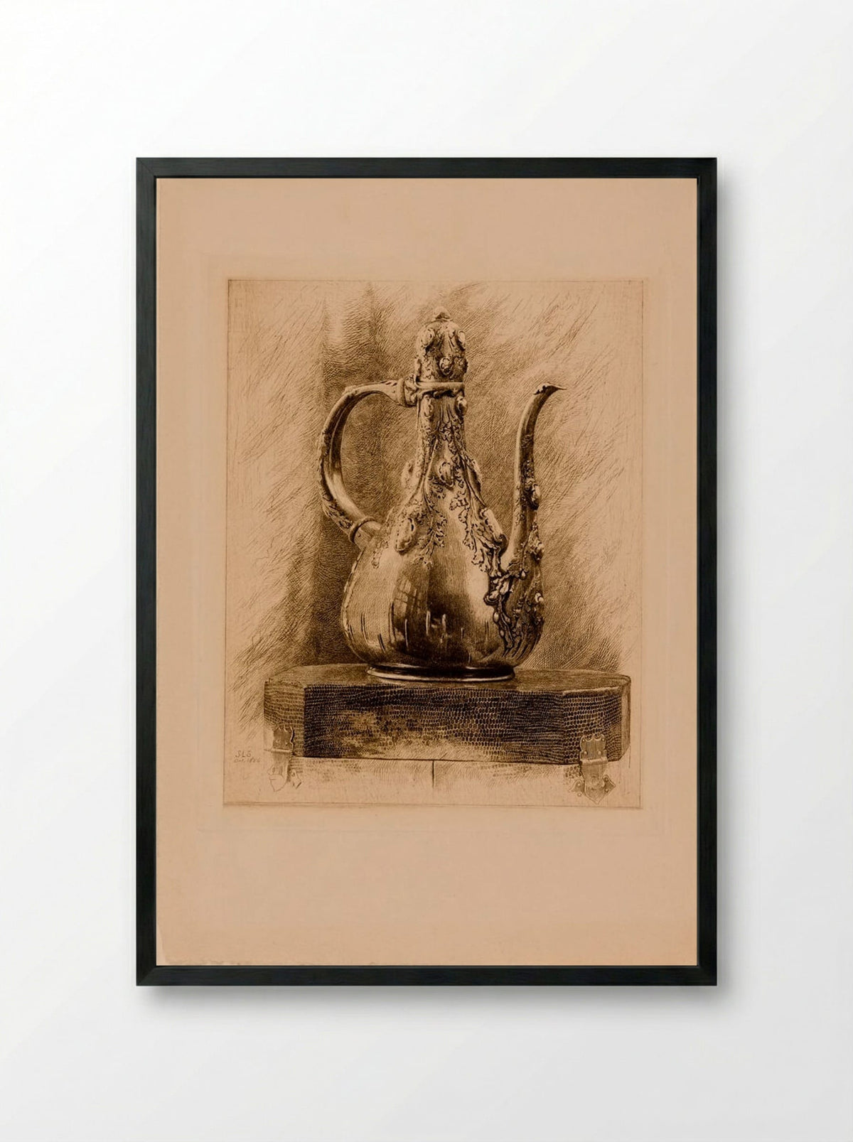 Silver Coffee Pot Set with Rough Pearls, Persian Design - Sidney L. Smith - Framed Print Black