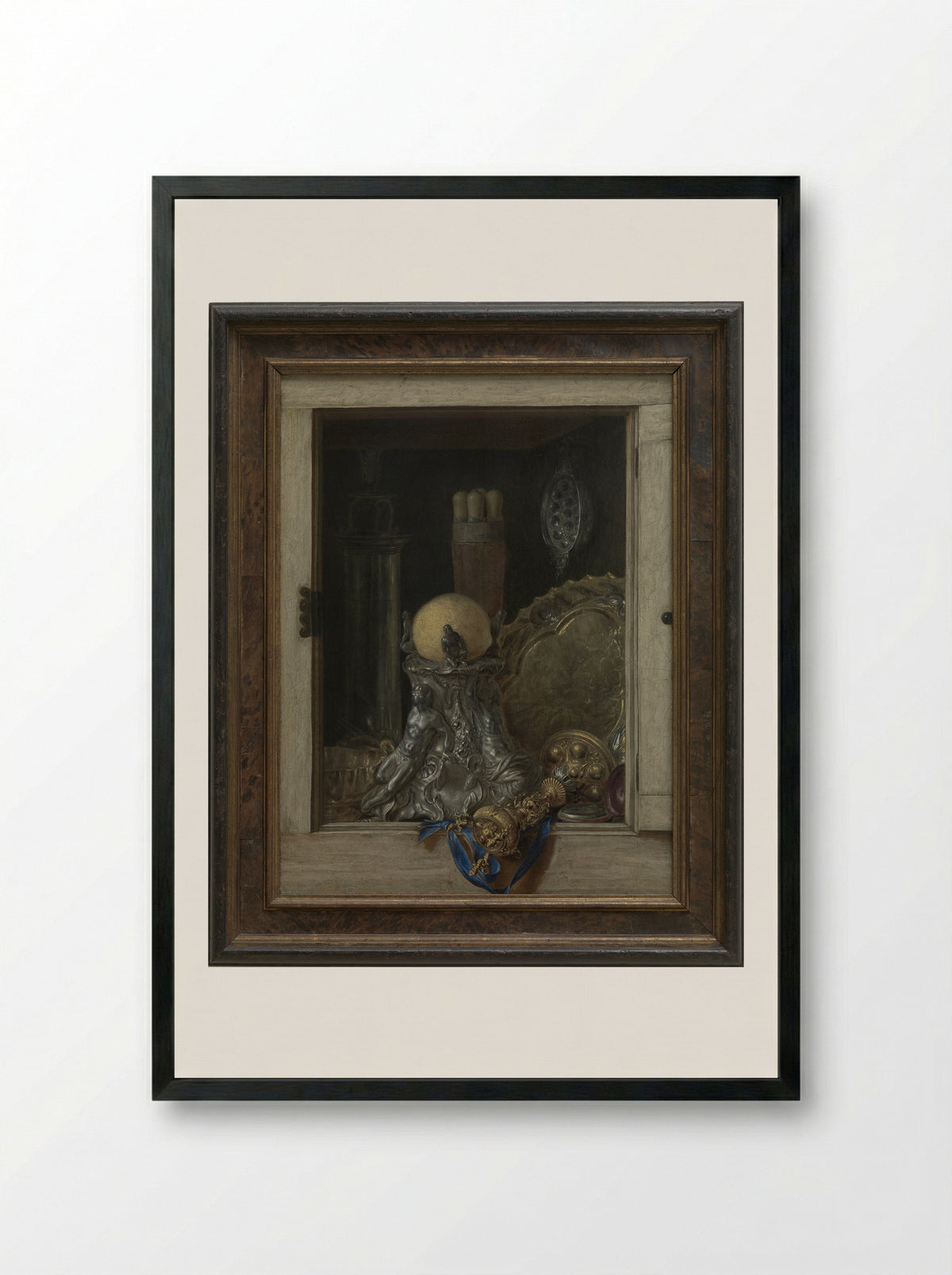 Silverware in an Open Cabinet - Cornelis Norbertus Gysbrechts - Framed Print Black