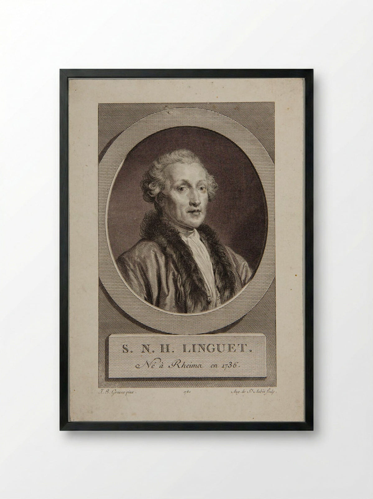 Simon-Nicholas Henri Linguet - Augustin de Saint-Aubin - Framed Print Black