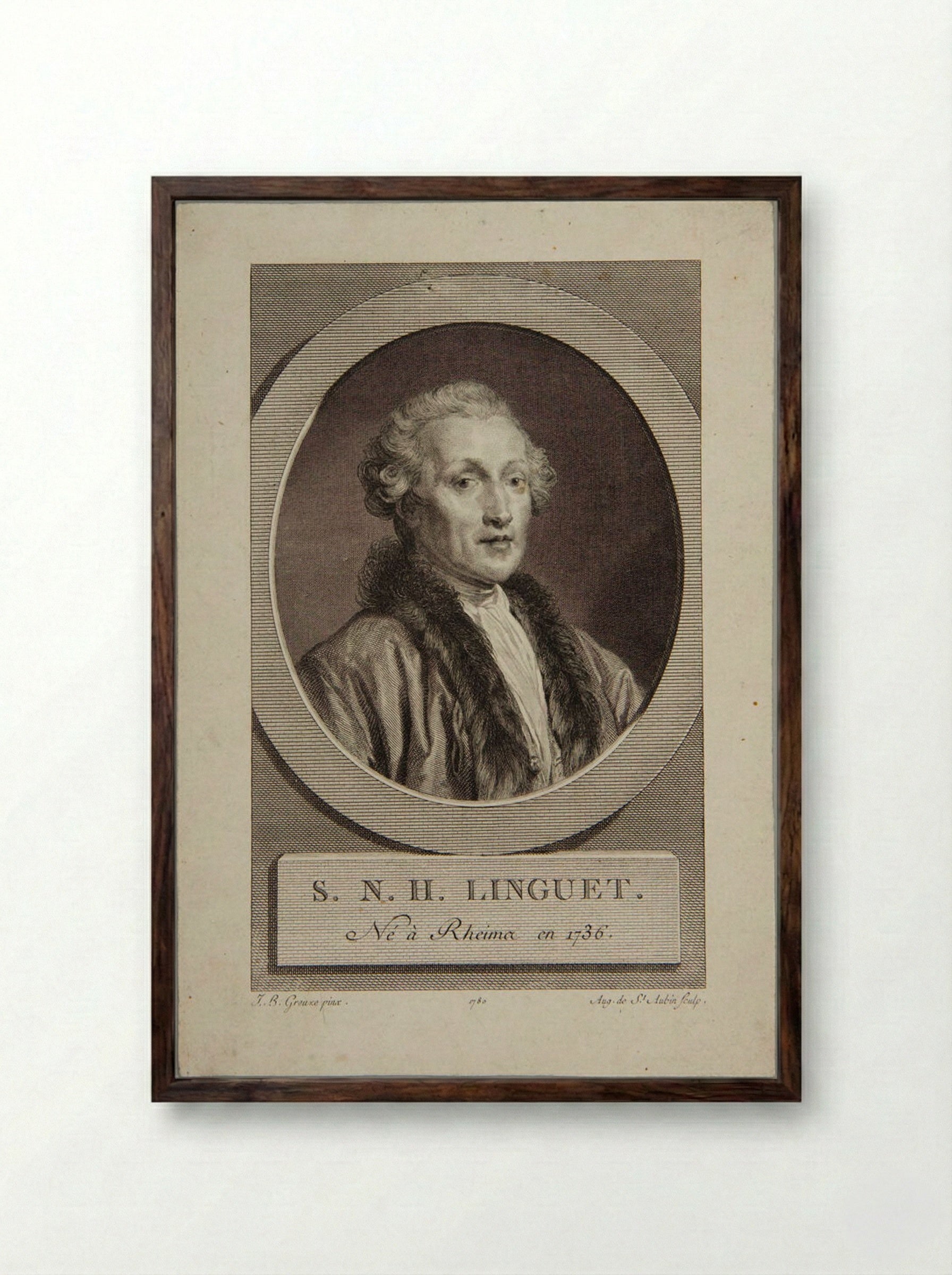 Simon-Nicholas Henri Linguet - Augustin de Saint-Aubin - Framed Print Dark Wood