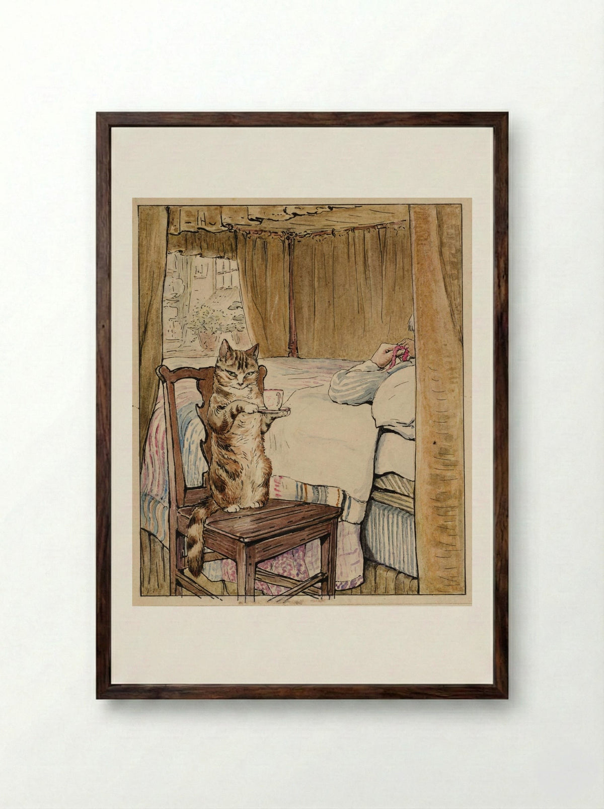 Simpkin at the Tailor’s Bedside - Beatrix Potter - Framed Print Dark Wood