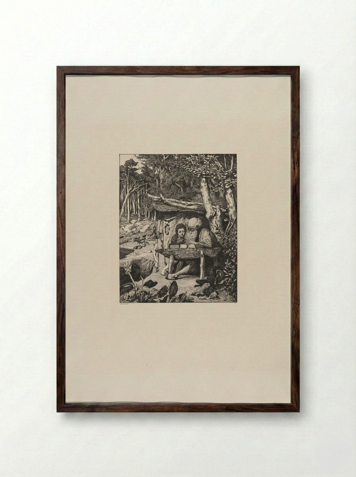 Simplicius' Writing Lesson - Max Klinger - Framed Print Dark Wood