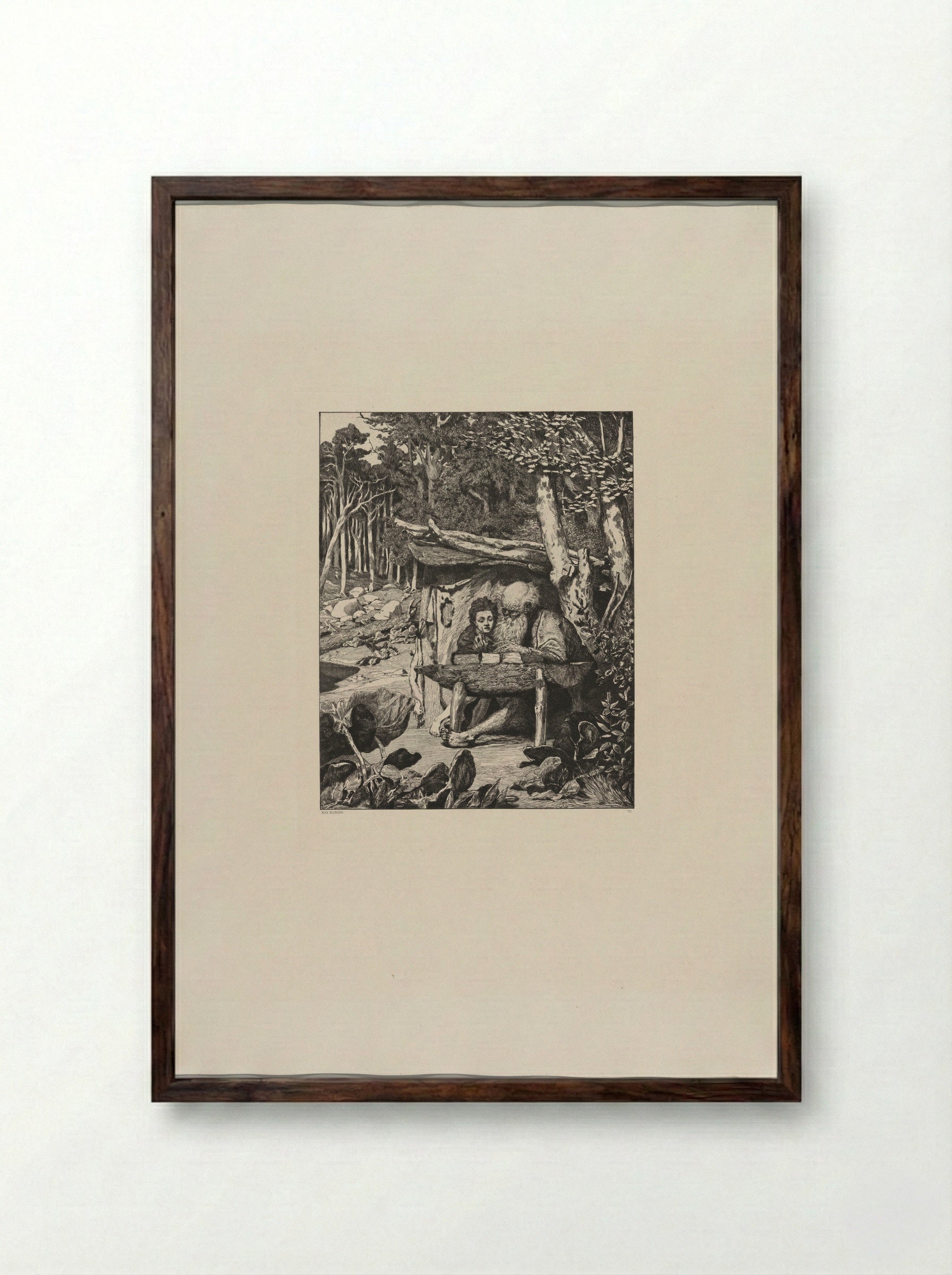 Simplicius' Writing Lesson - Max Klinger - Framed Print Dark Wood