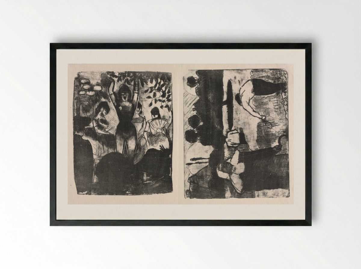 Singer at the Café-Concert and The Harvesters - Émile Bernard - Framed Print Black