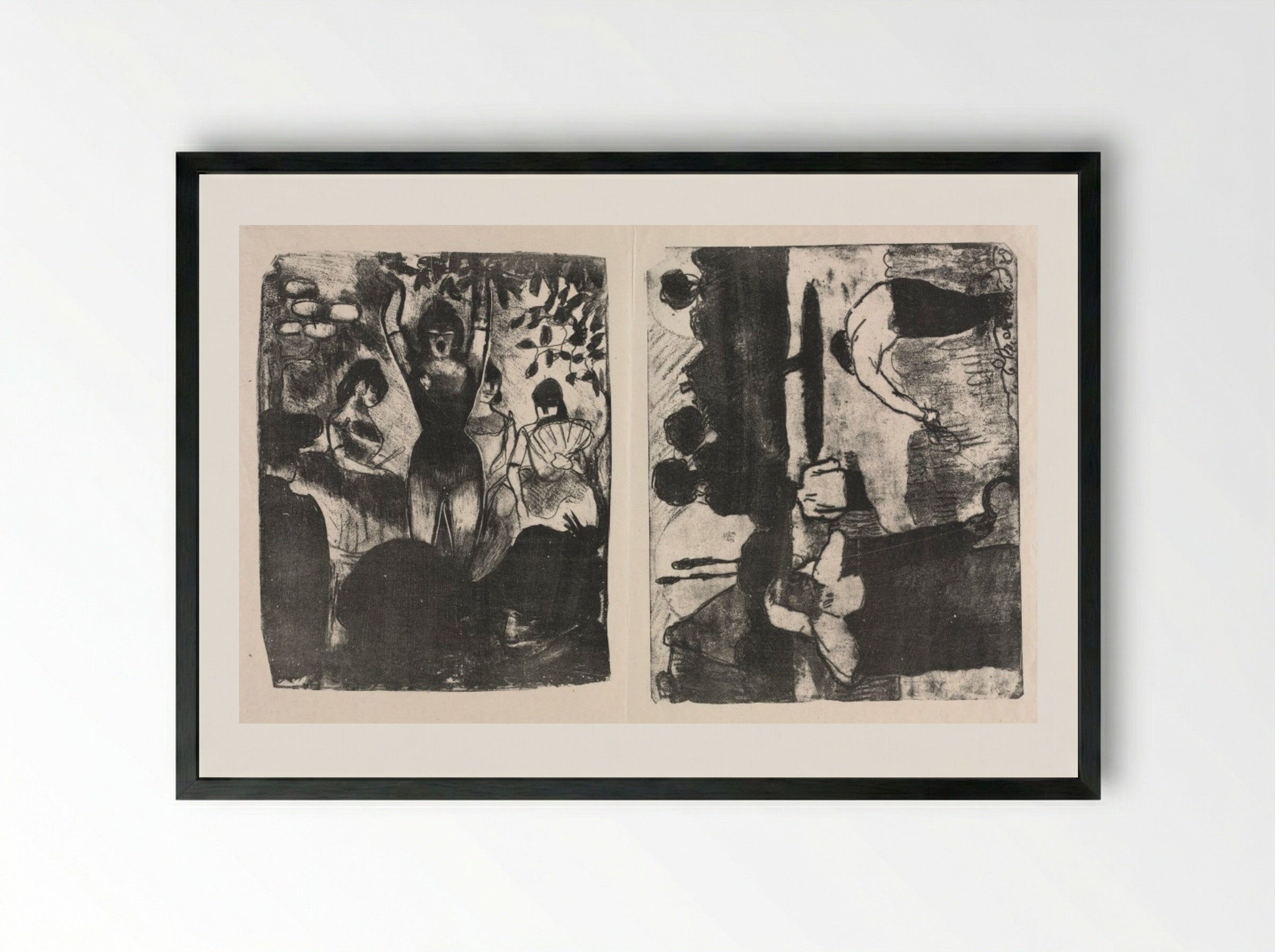 Singer at the Café-Concert and The Harvesters - Émile Bernard - Framed Print Black
