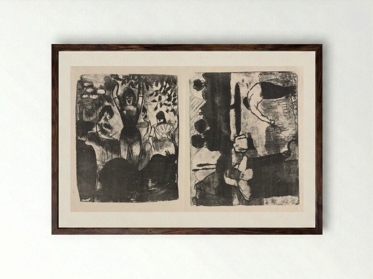 Singer at the Café-Concert and The Harvesters - Émile Bernard - Framed Print Dark Wood