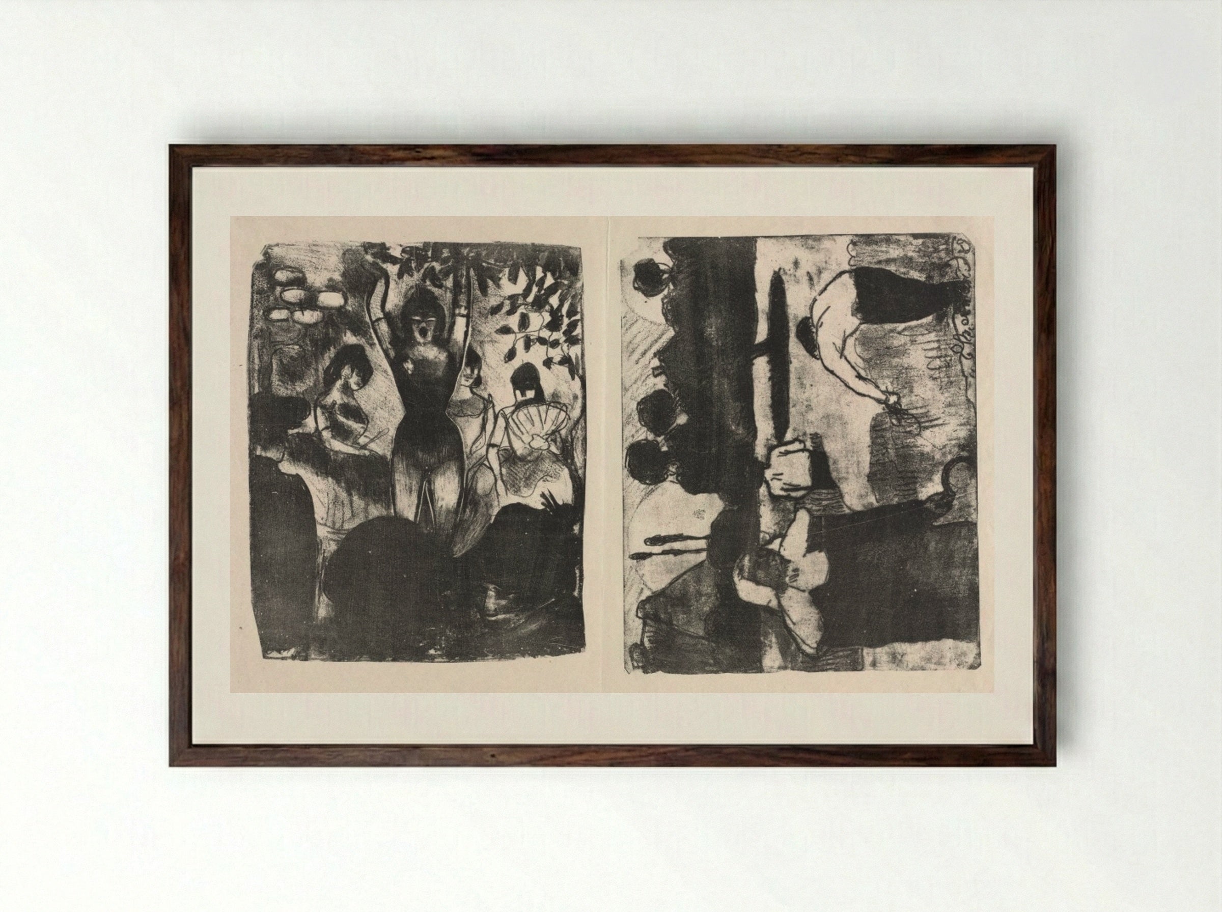 Singer at the Café-Concert and The Harvesters - Émile Bernard - Framed Print Dark Wood