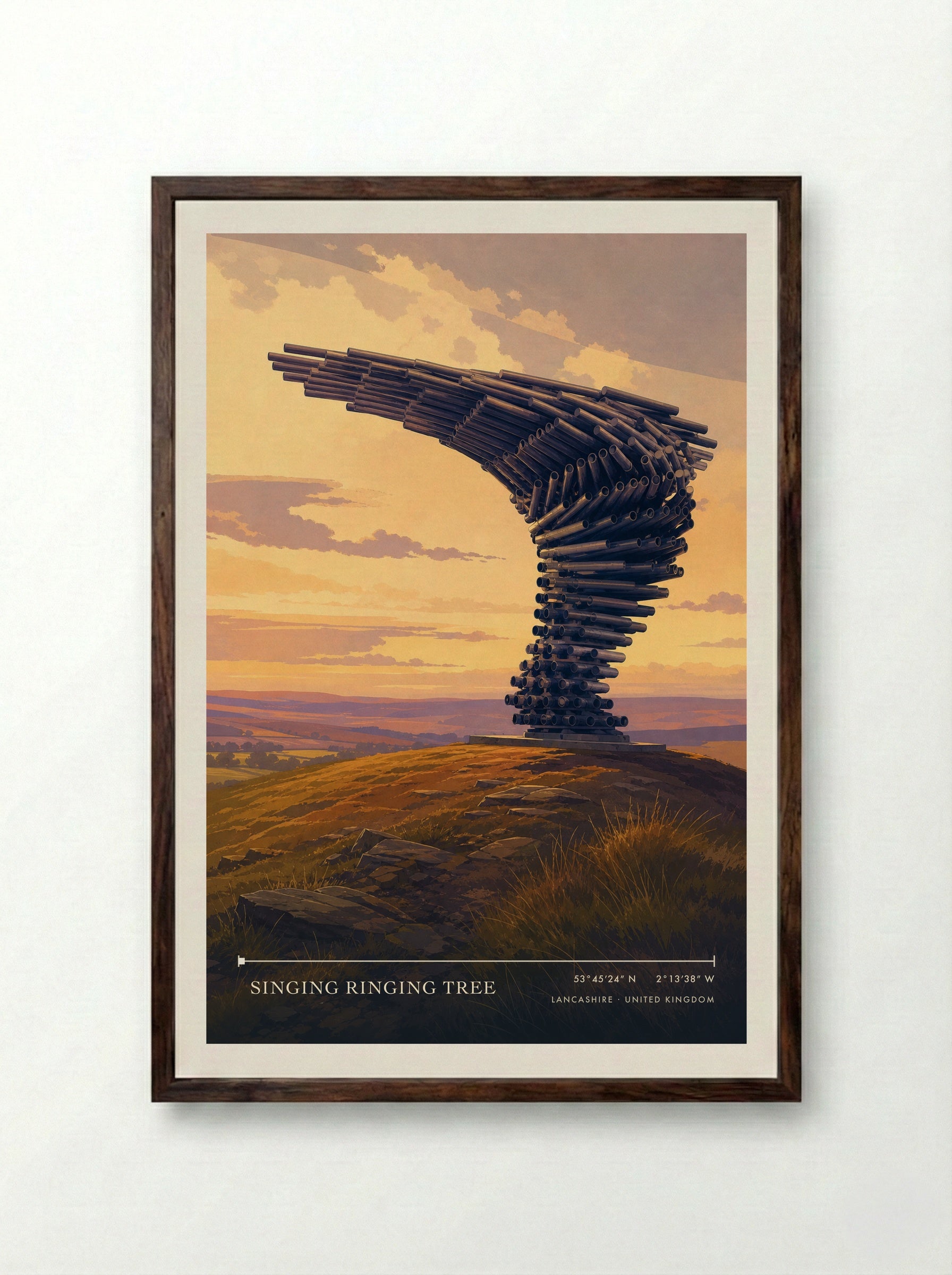 Singing Ringing Tree Lancashire United Kingdom Travel Poster - Framed Print Dark Wood