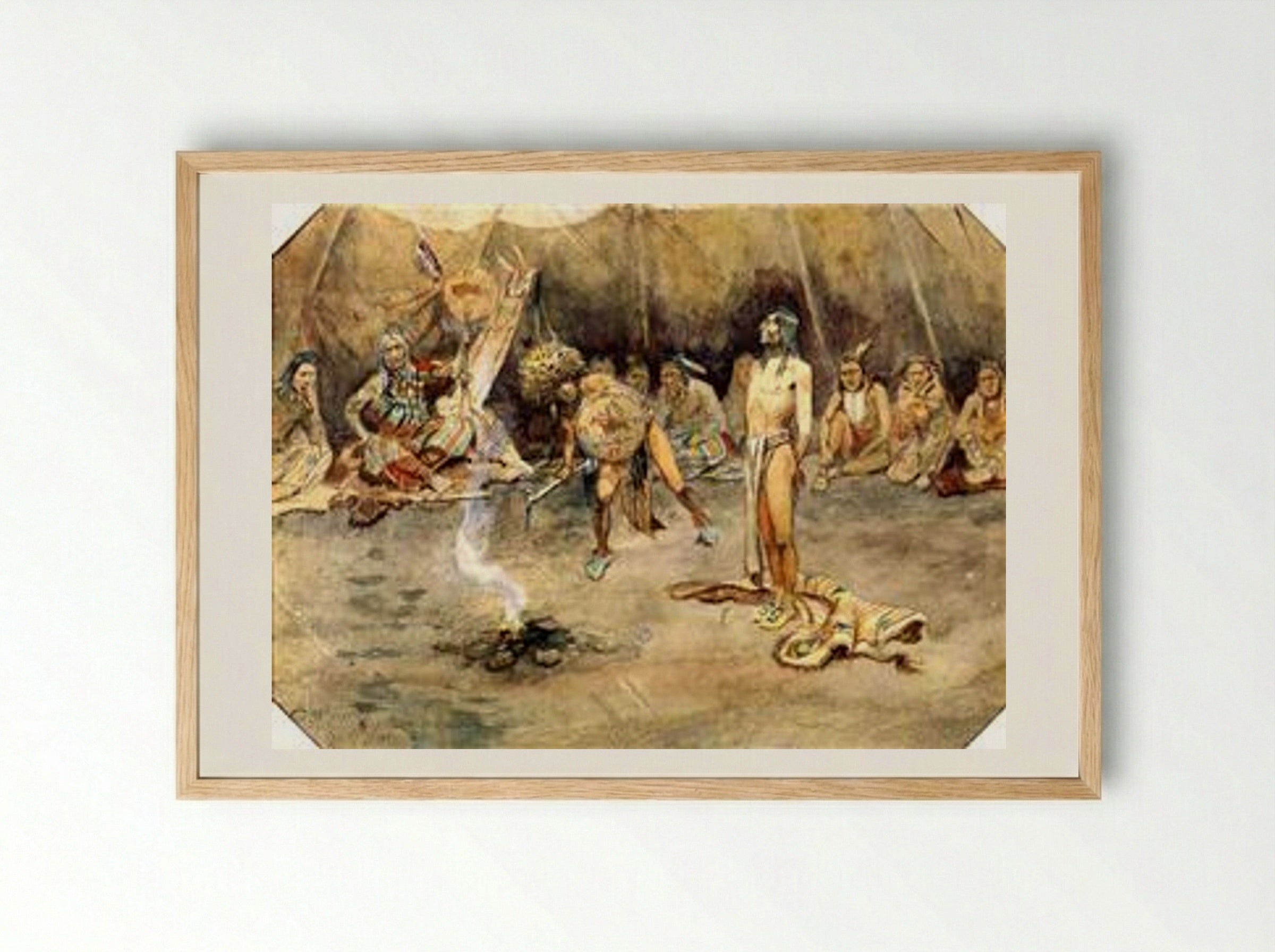 Sioux Torturing a Blackfoot Brave - Charles M. Russell - Framed Print Wood