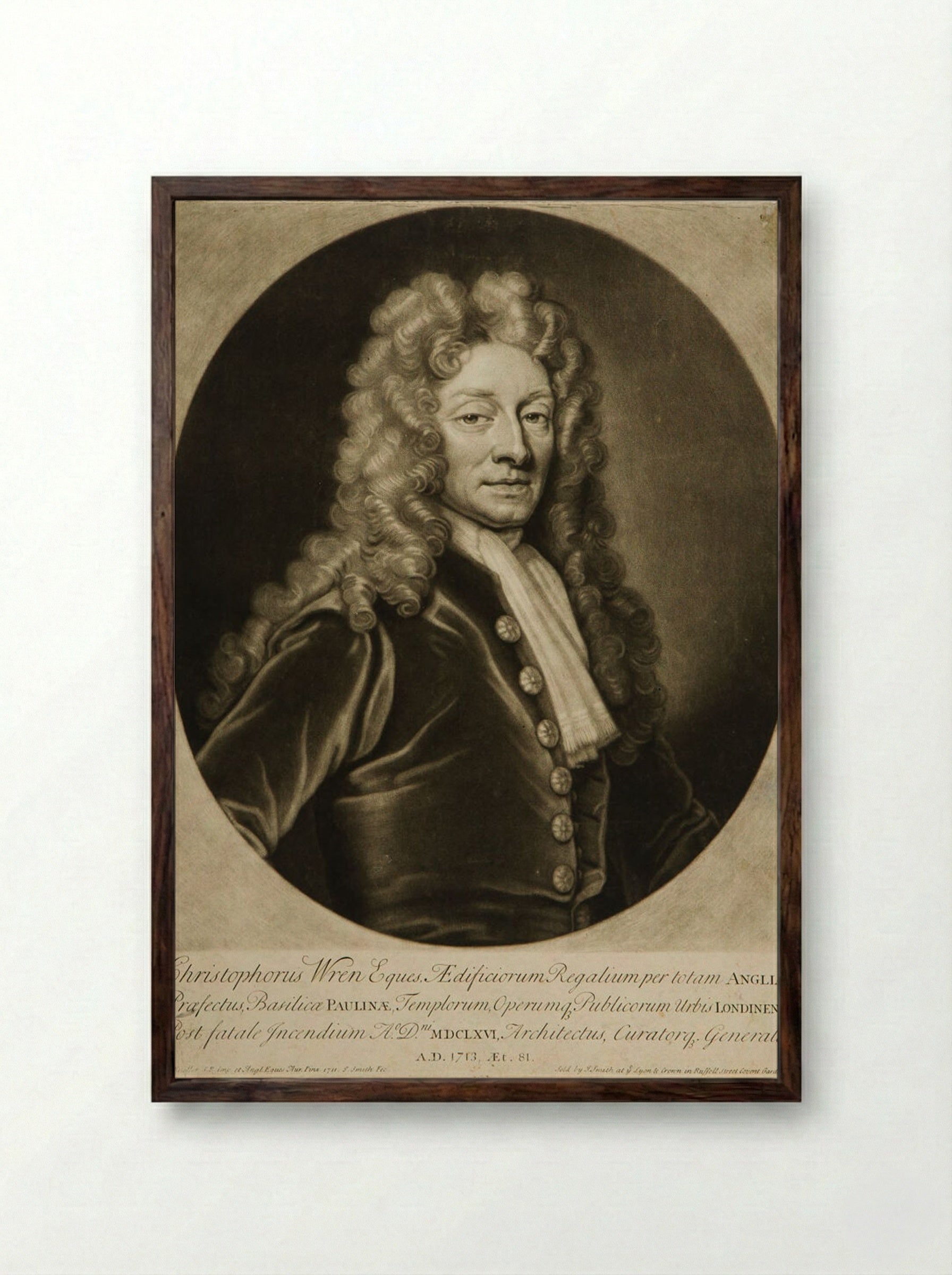Sir Christopher Wren - John Smith - Framed Print Dark Wood