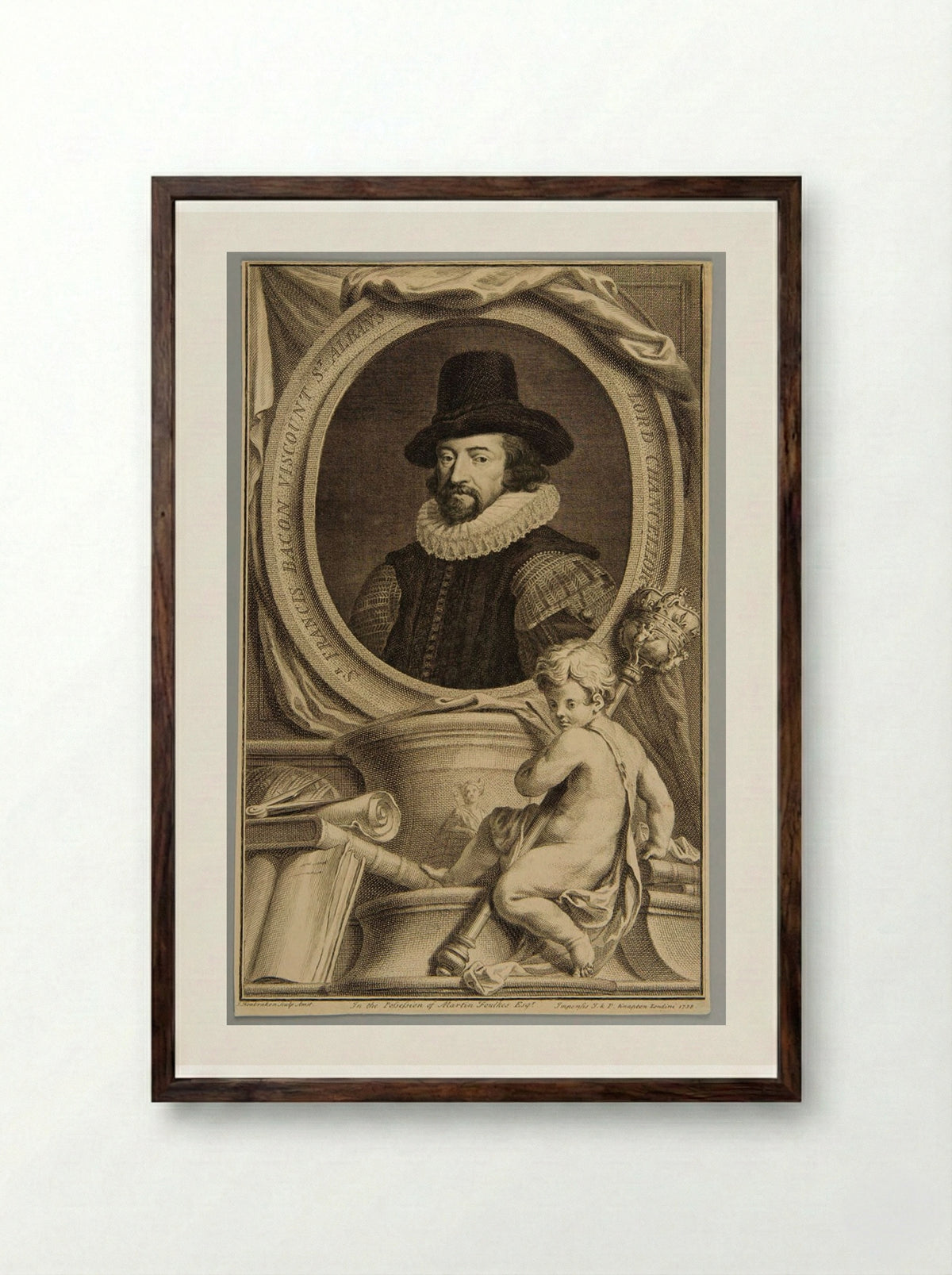 Sir Francis Bacon, Viscount St. Albans - Jacobus Houbraken - Framed Print Dark Wood