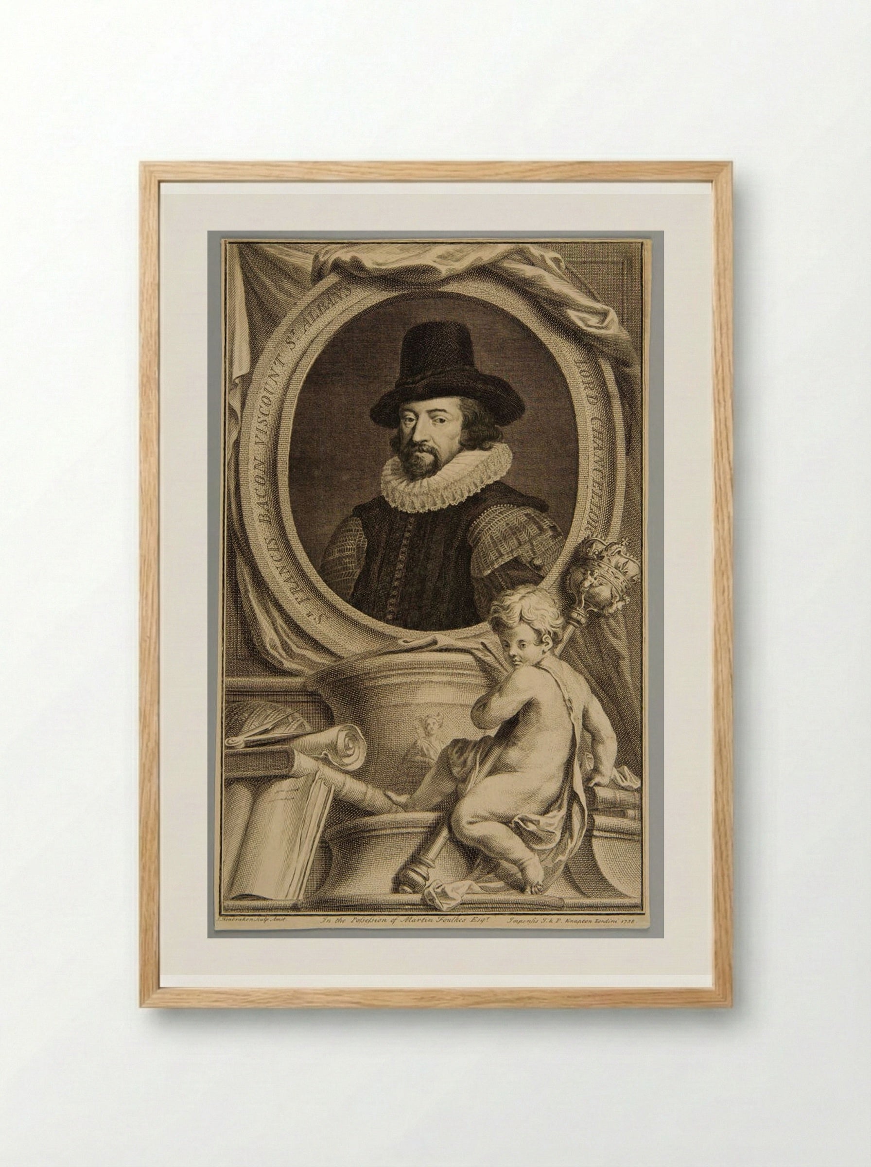 Sir Francis Bacon, Viscount St. Albans - Jacobus Houbraken - Framed Print Wood