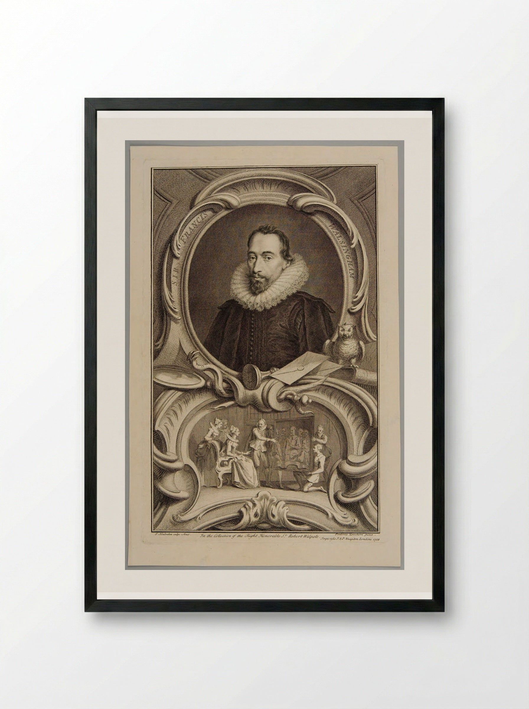 Sir Francis Walsingham - Jacobus Houbraken - Framed Print Black