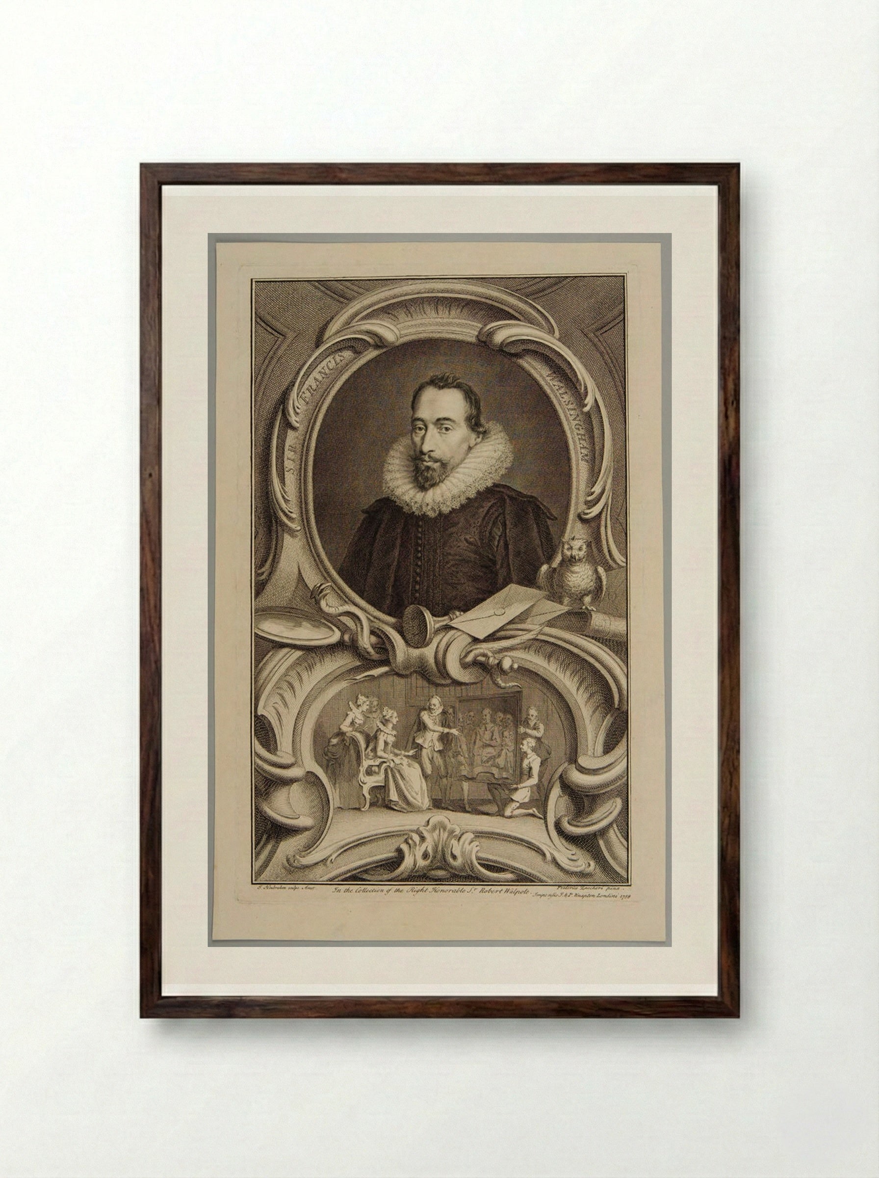 Sir Francis Walsingham - Jacobus Houbraken - Framed Print Dark Wood