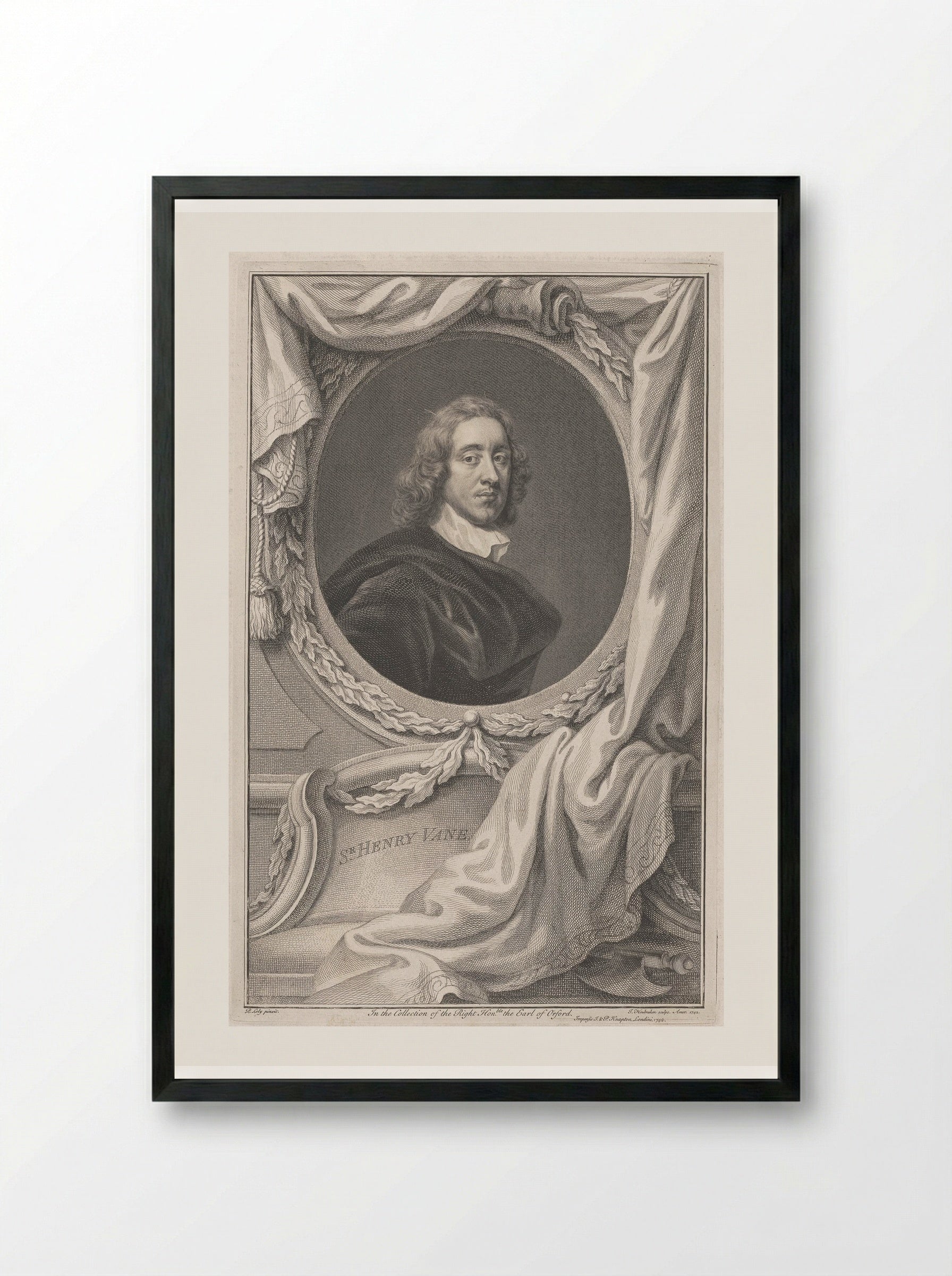 Sir Henry Vane - Jacobus Houbraken - Framed Print Black